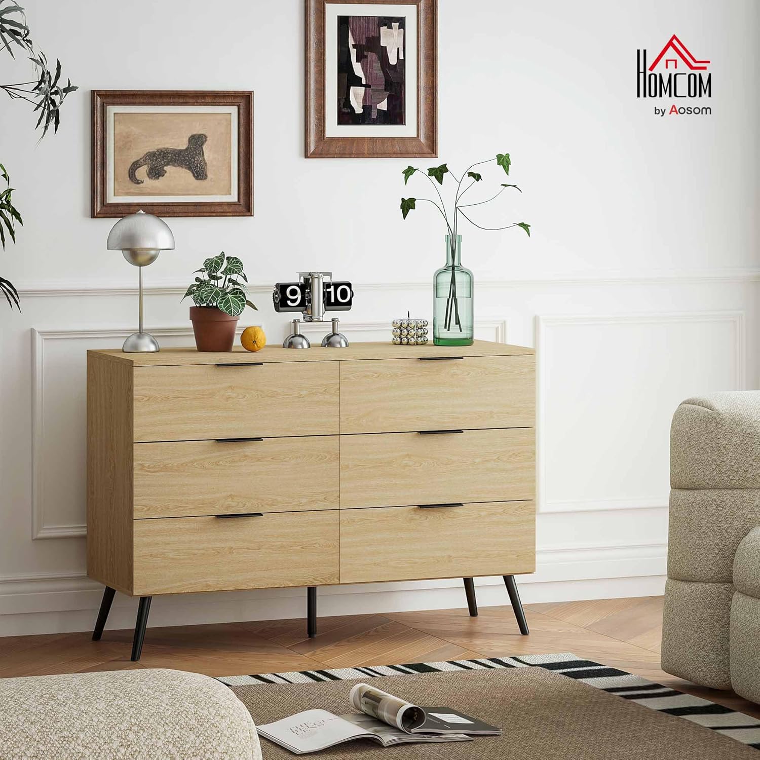 Thumbnail 1 de HOMCOM Commode à 6 tiroirs – Design moderne, stabilité anti-basculement, 110 x 40 x 75 cm