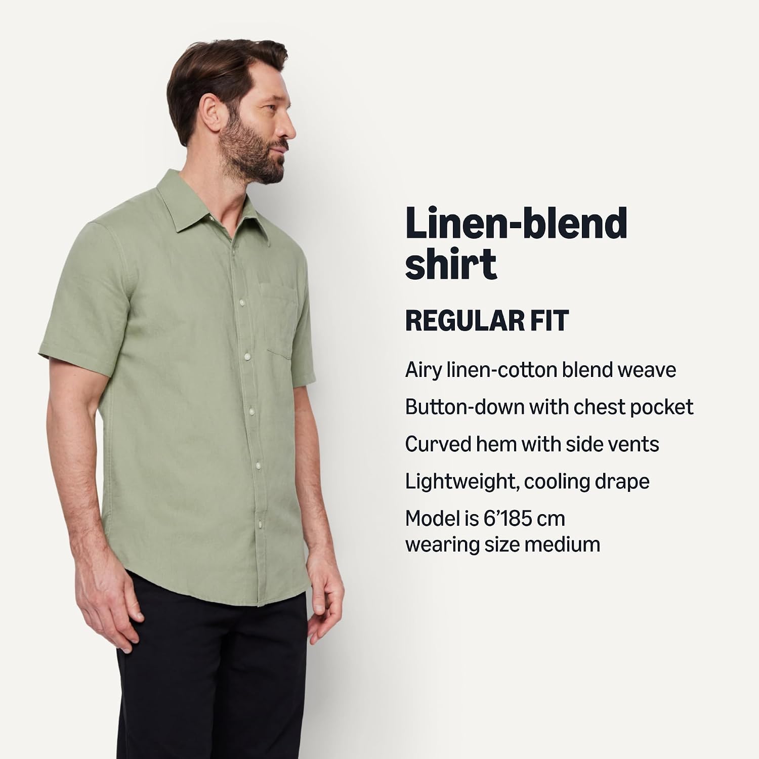 Detalle de Amazon Essentials Men's Regular-Fit Short-Sleeve Linen Shirt
