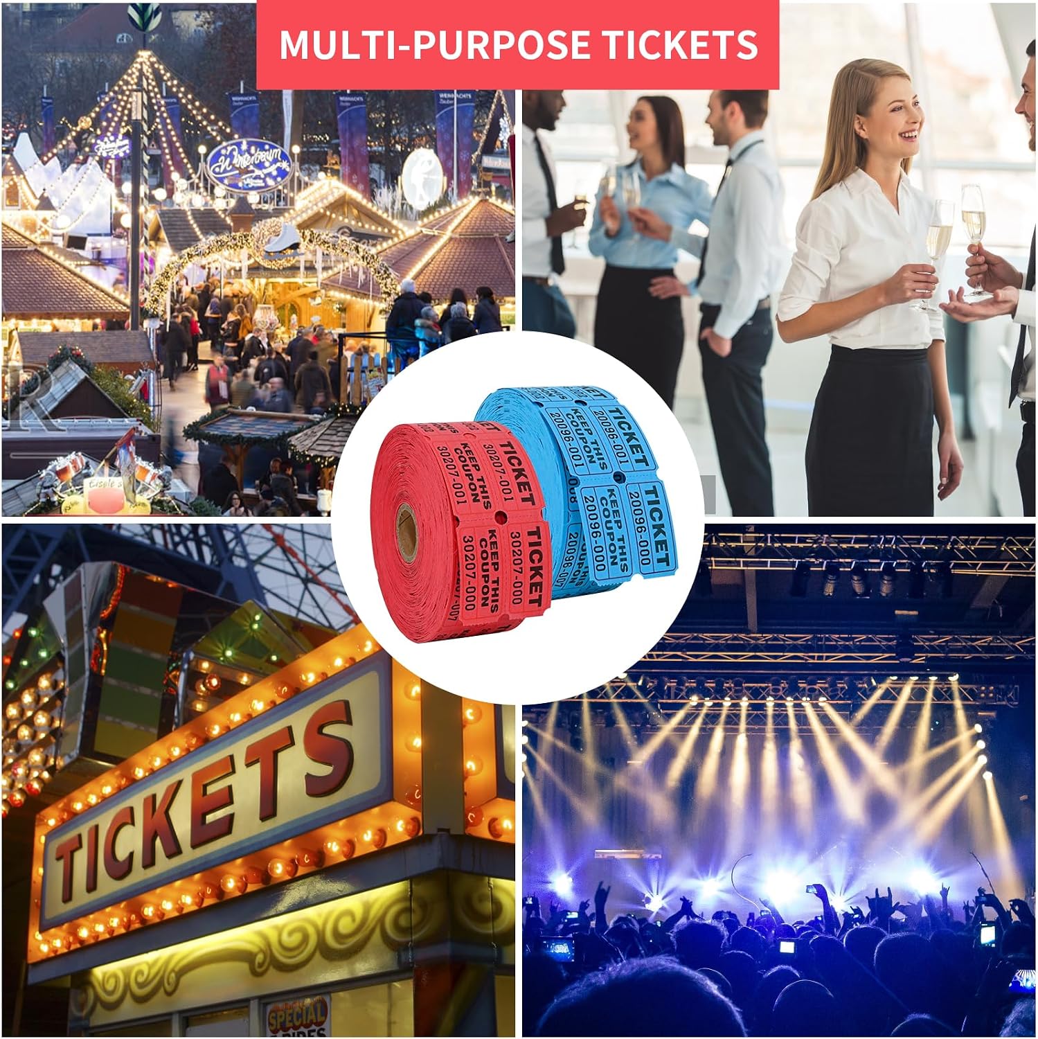 Thumbnail 6 de L LIKED 2000 Raffle Tickets Double Rolls 50/50 – Blue & Red