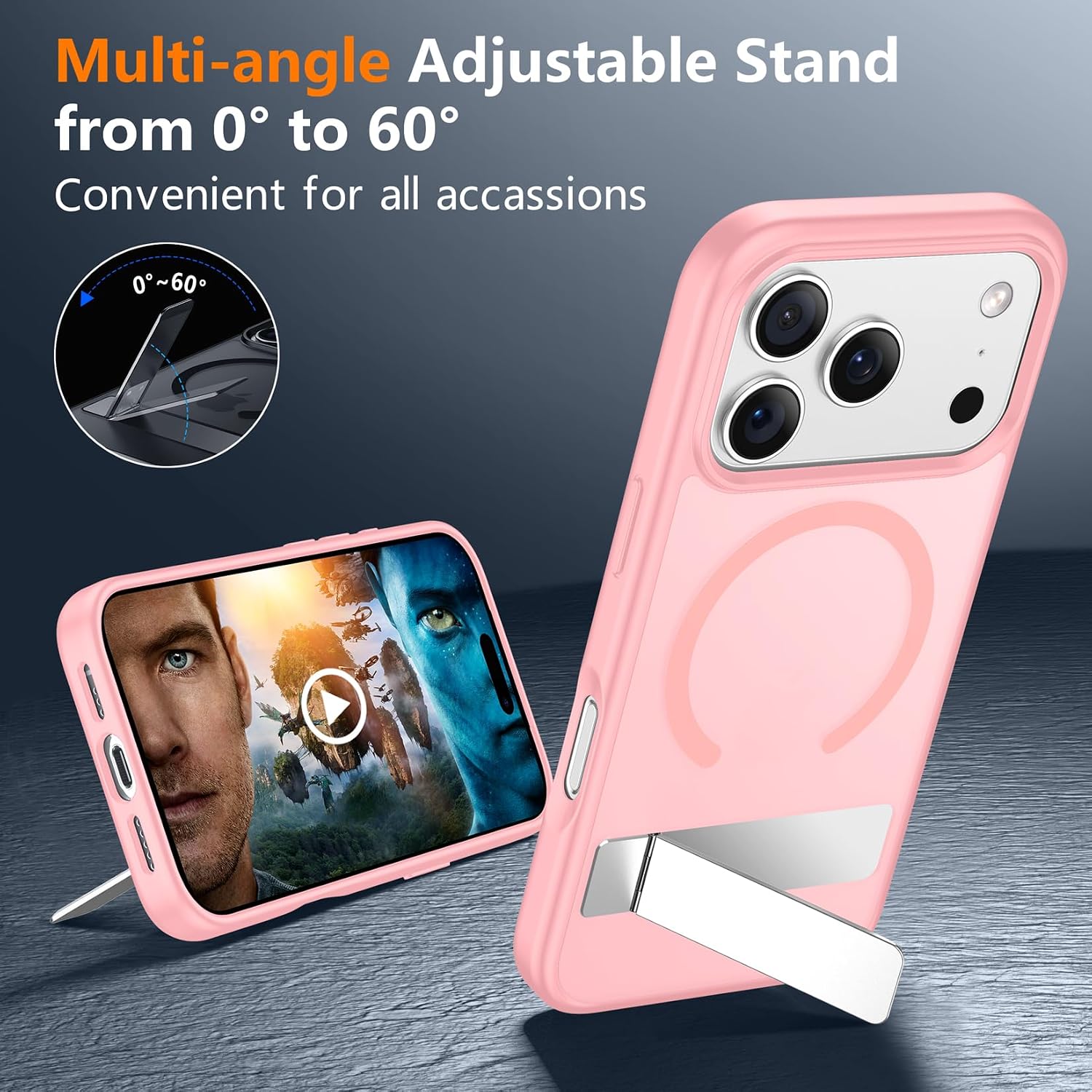 Thumbnail 4 de SPIDERCASE Magnetic Case for iPhone 17 Pro/iPhone 18 Pro, Light Pink, 3-Way Stand