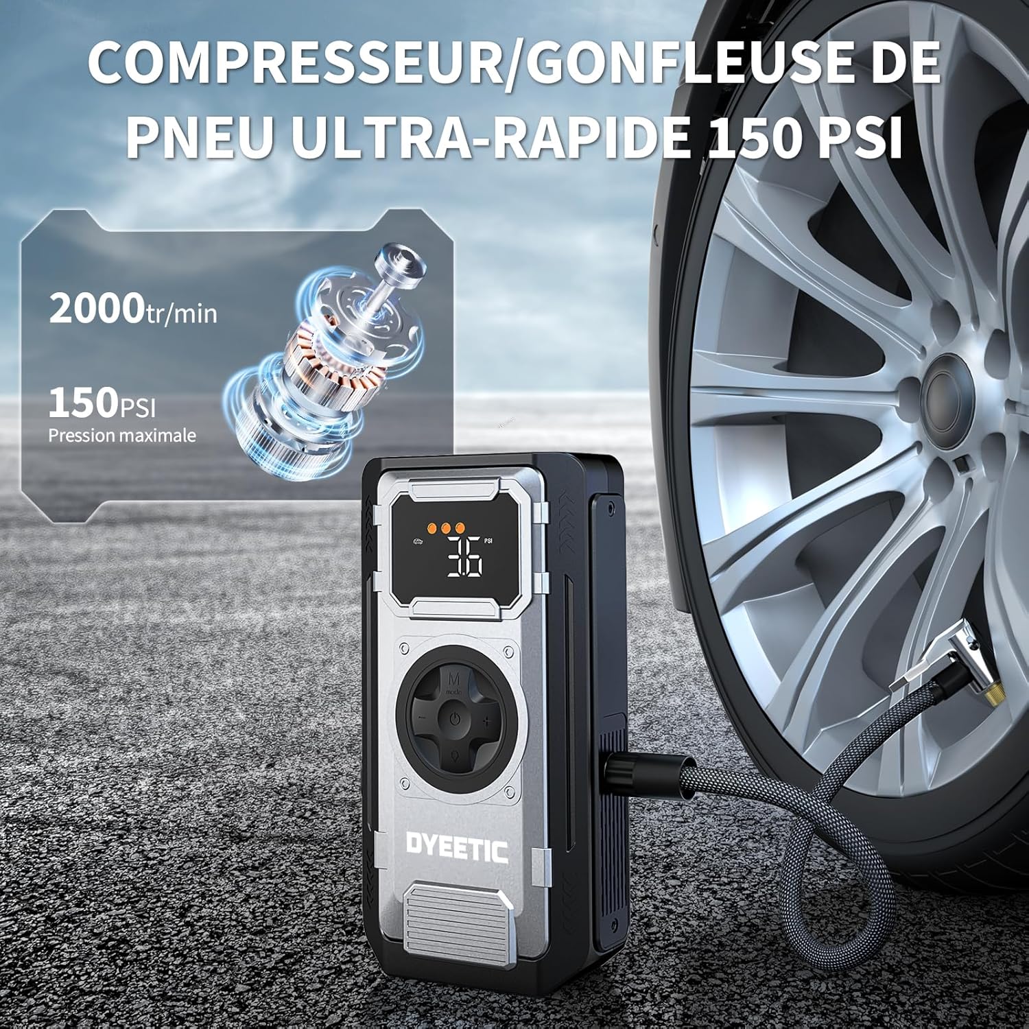 Thumbnail 2 de Dyeetic Booster Batterie Voiture 12 V avec compresseur à air 6000 A, écran LCD