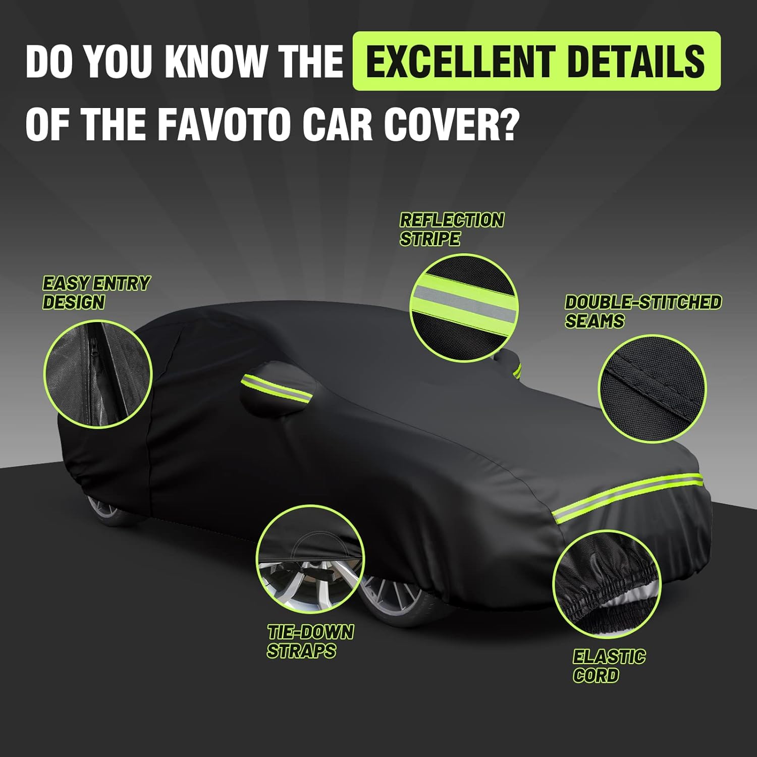 Thumbnail 5 de Favoto sedan car cover waterproof breathable with right-side zipper, universal fit 177–194 inches (black)