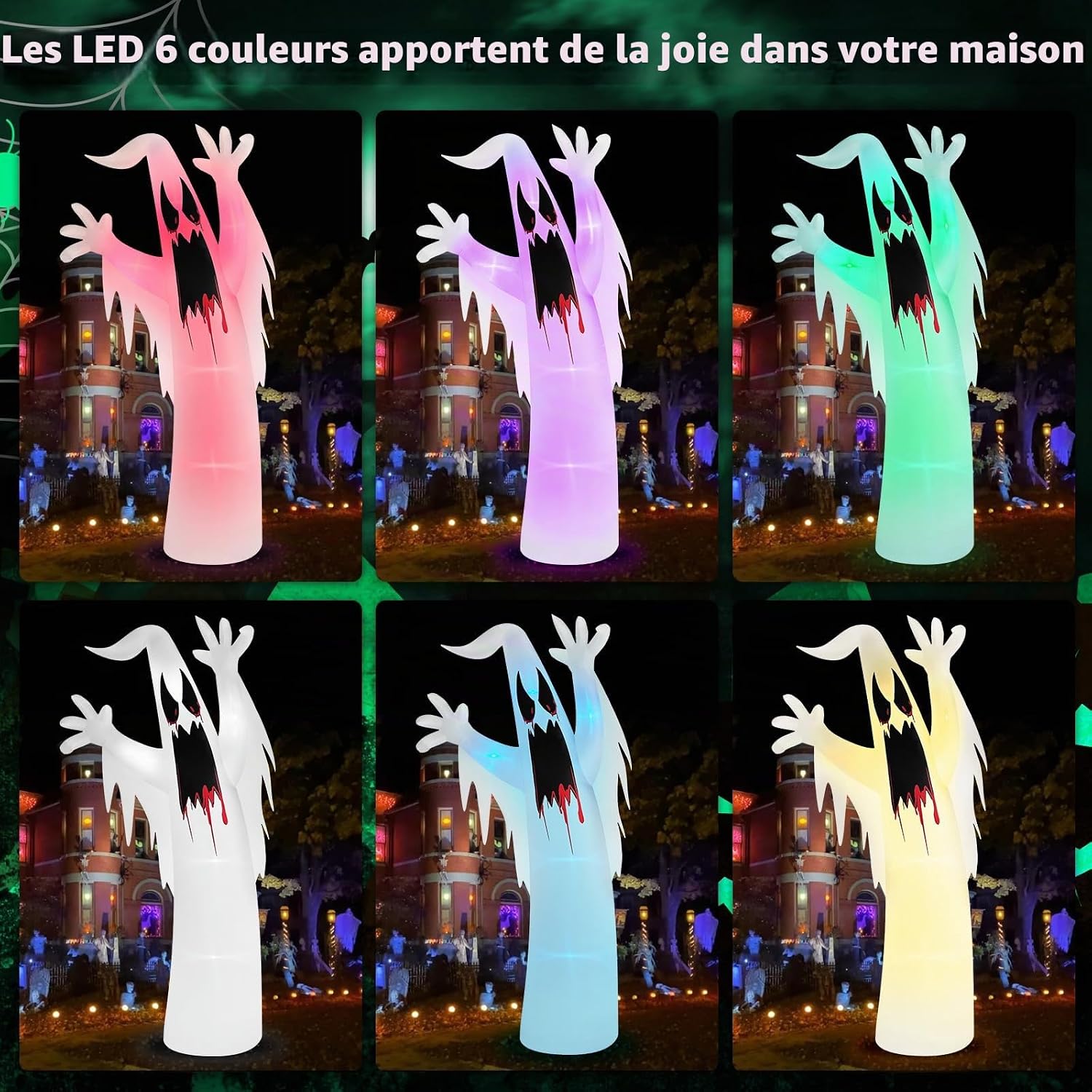 Detalle 2 de Danxilu 12 ft opblaasbare Halloween-geest met ledverlichting in zes kleuren