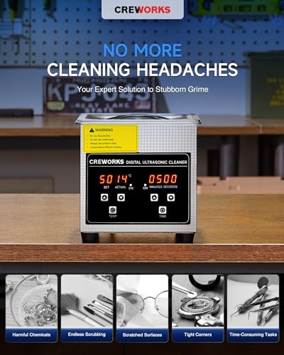 Detalle de CREWORKS Ultrasonic Cleaner with Digital Timer & Heater 1.3L