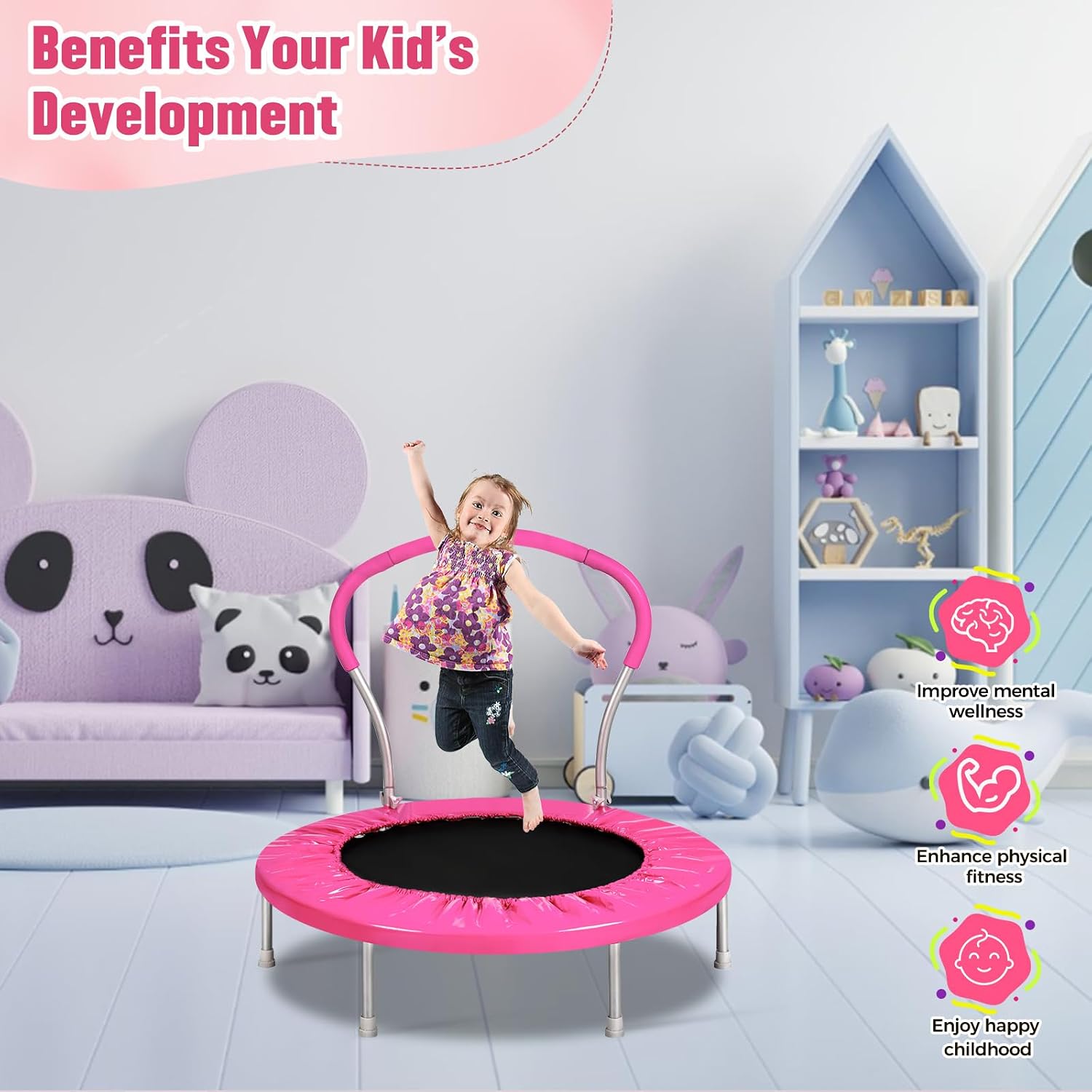 Thumbnail 1 de Lyromix 36-Inch Kids Trampoline With Handle — Indoor Mini Trampoline for Toddlers and Light Fitness