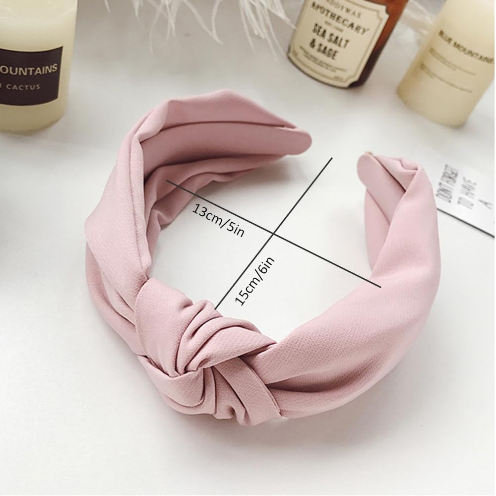 Detalle de Knotted Wide Pink Headband for Women, Stretchy Fabric Hair Accessory
