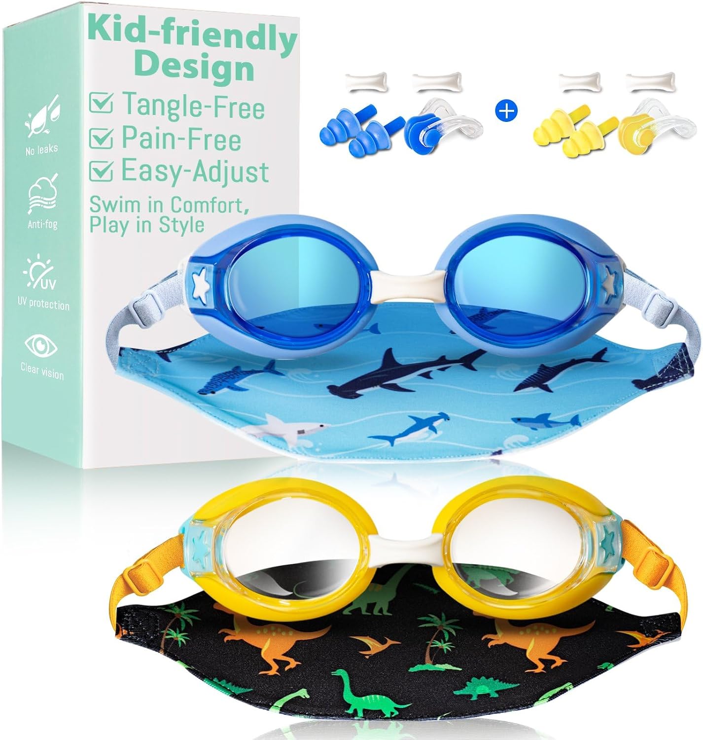 Detalle de Pixel Panda Kids Swim Goggles with Fabric Strap (Ages 3–12)