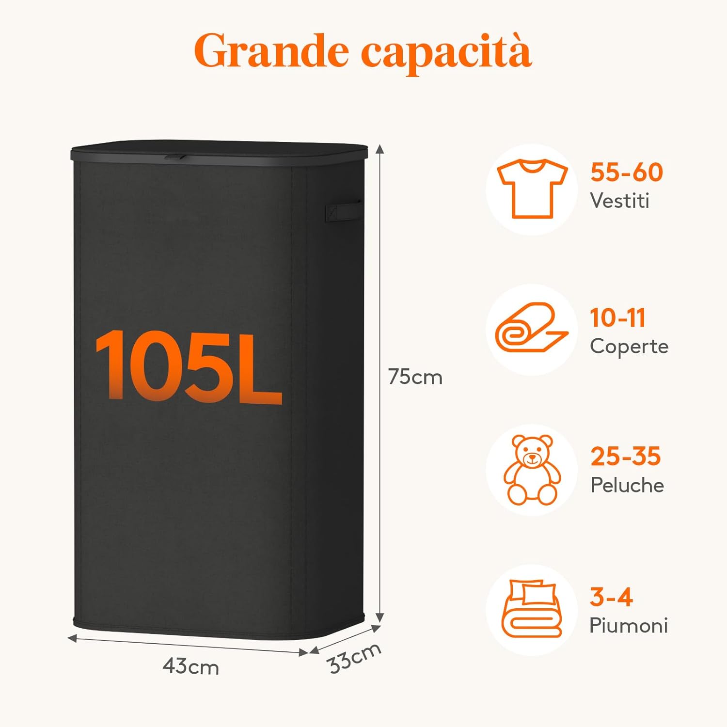 Thumbnail 2 de Lifewit Cesto Portabiancheria 105 L Nero