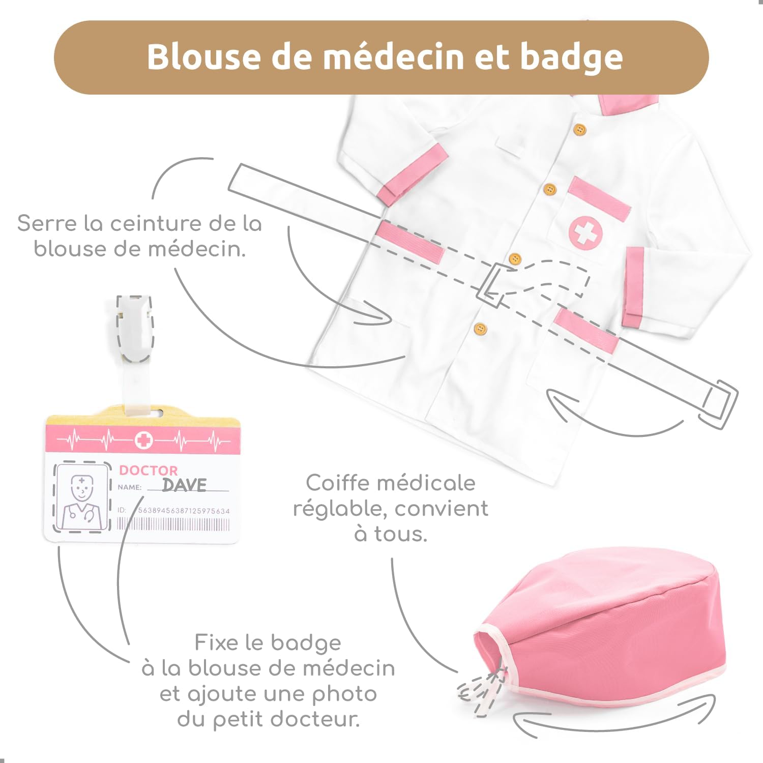 Detalle 1 de UMU Malette docteur enfant en bois 20 pièces