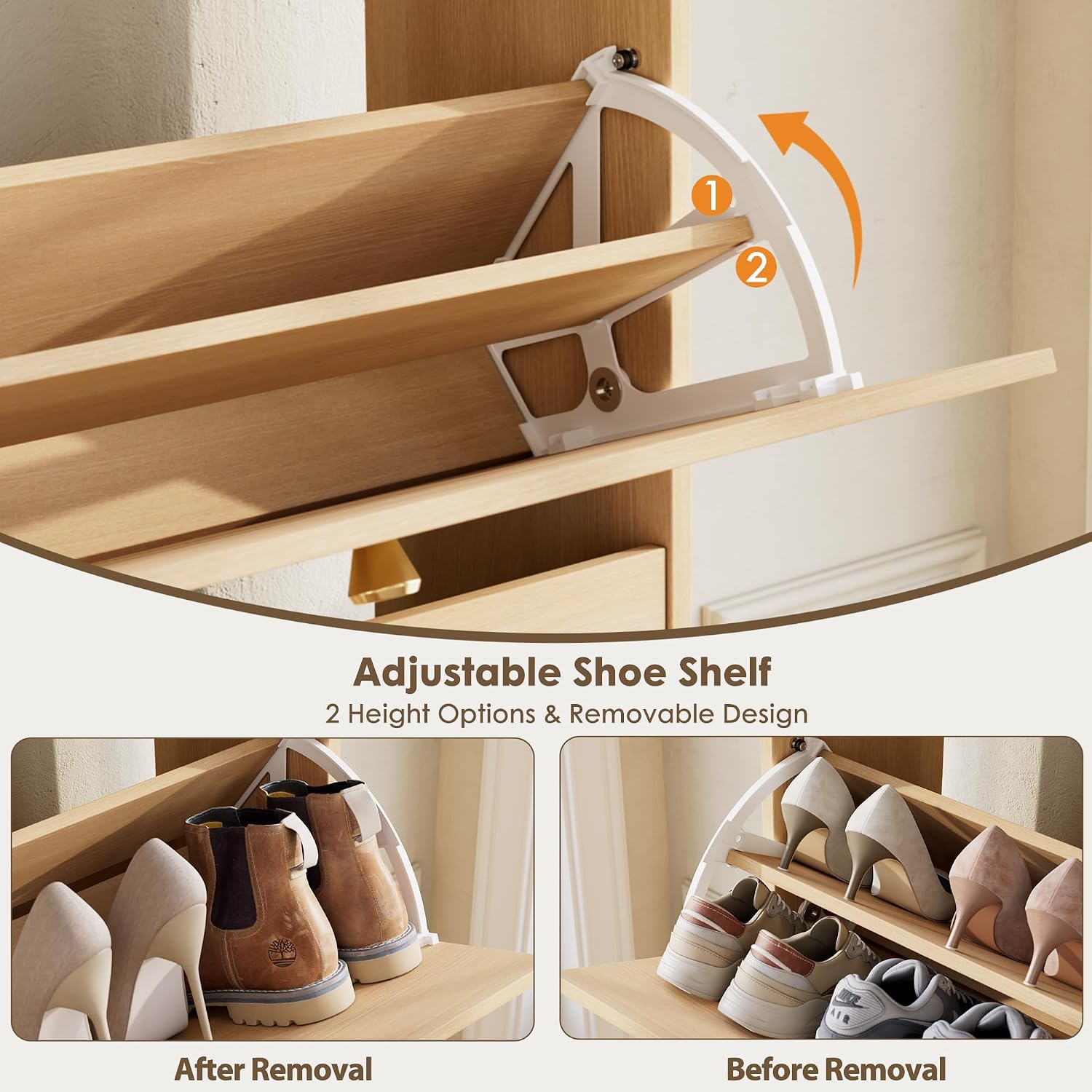 Thumbnail 6 de Nicetree NT-SC004 Shoe Storage Cabinet, Natural Oak, 3 Flip Drawers