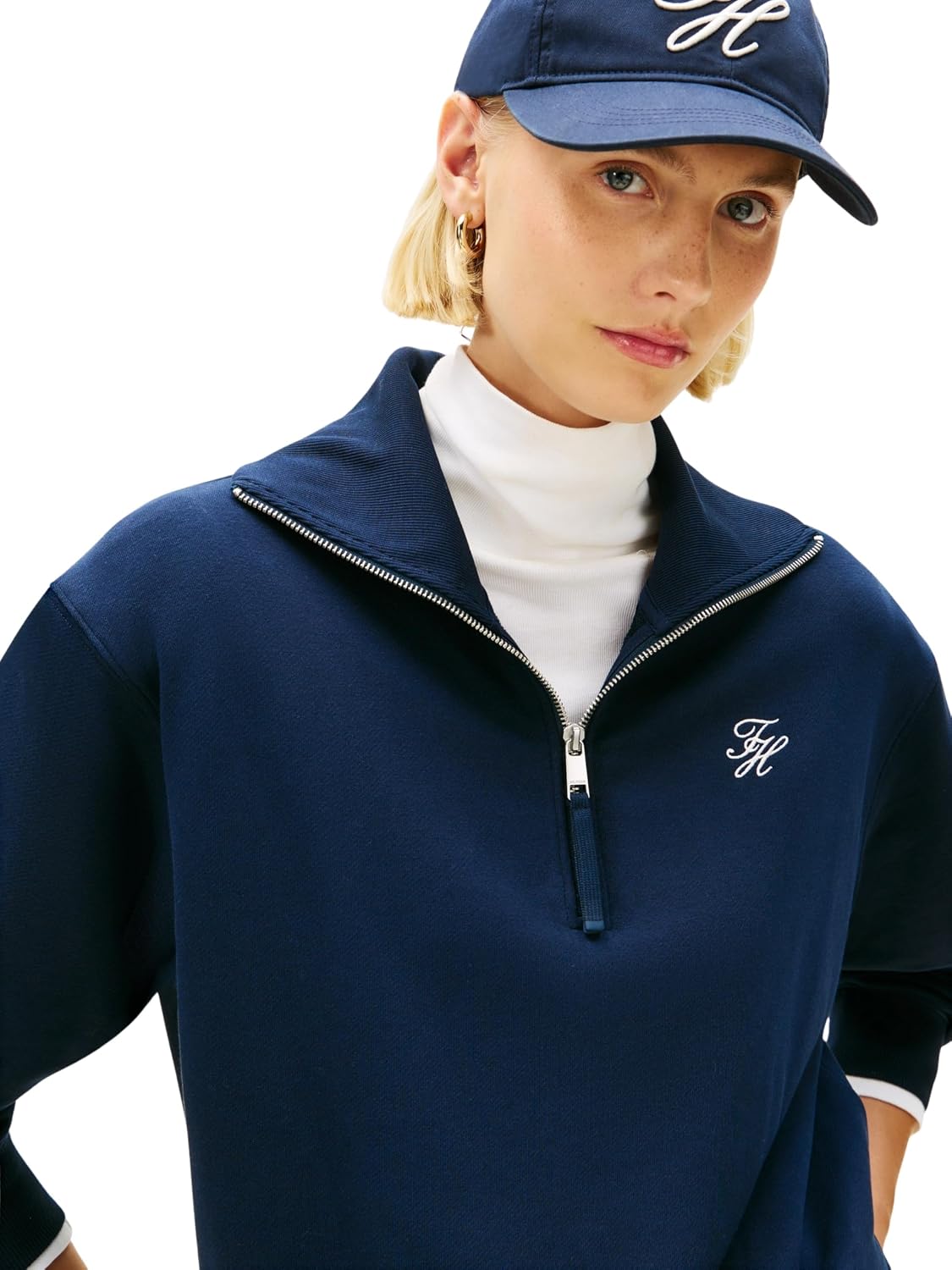 Detalle 2 de Tommy Hilfiger Women's TH Script Half Zip Terry Sweatshirt