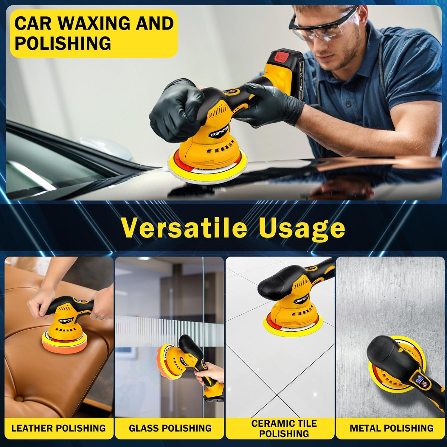 Thumbnail 6 de cropyoyo DWPGJ-0199 Cordless Car Polisher, 6-Speed Random Orbit