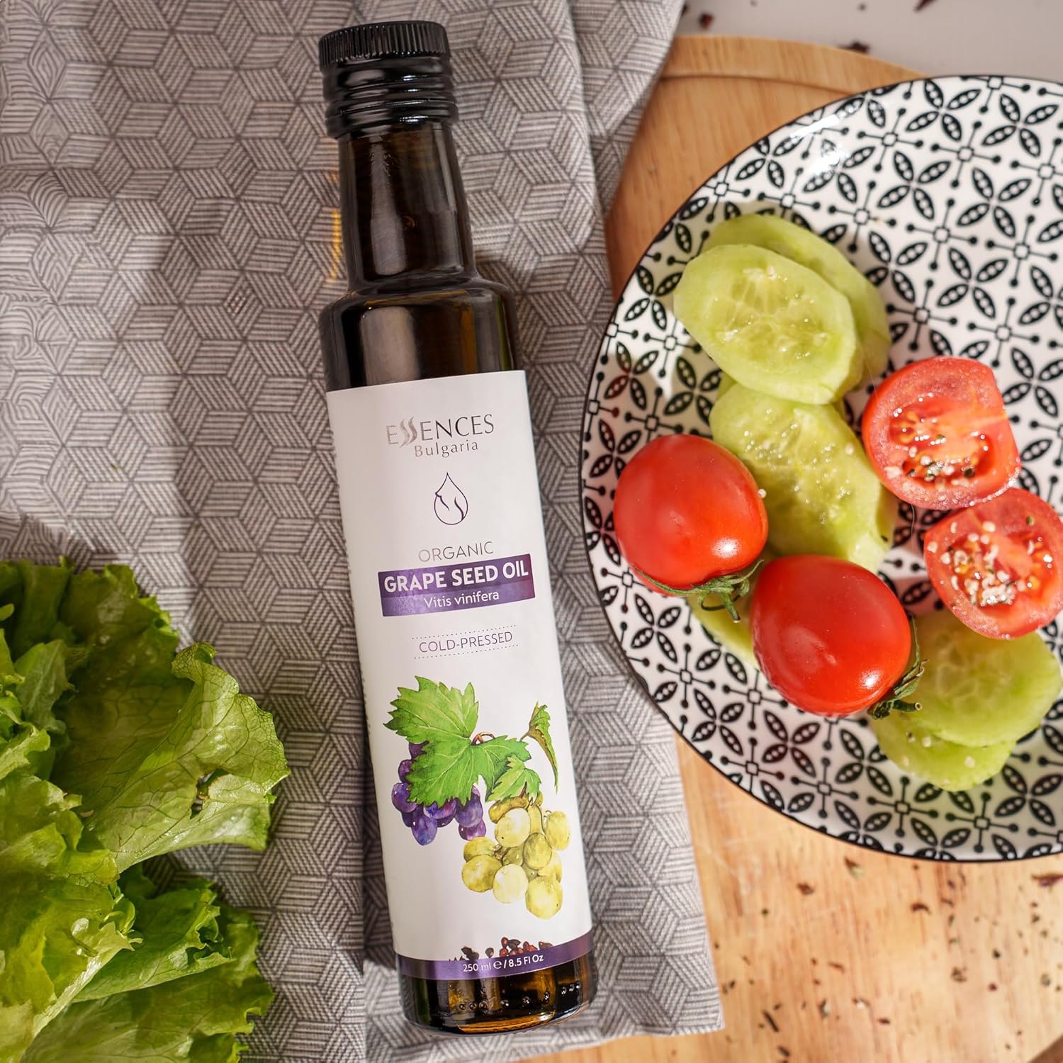 Detalle de Essences Bulgaria Bio-Traubenkernöl kaltgepresst (250 ml) – 100% naturrein, vegan