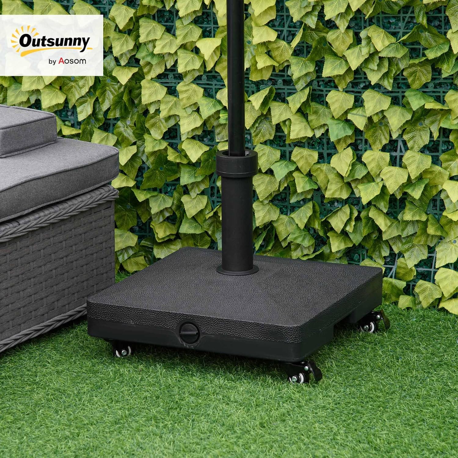 Thumbnail 1 de Outsunny pied de parasol carré à remplir avec 4 roulettes (HDPE noir) – base de lestage