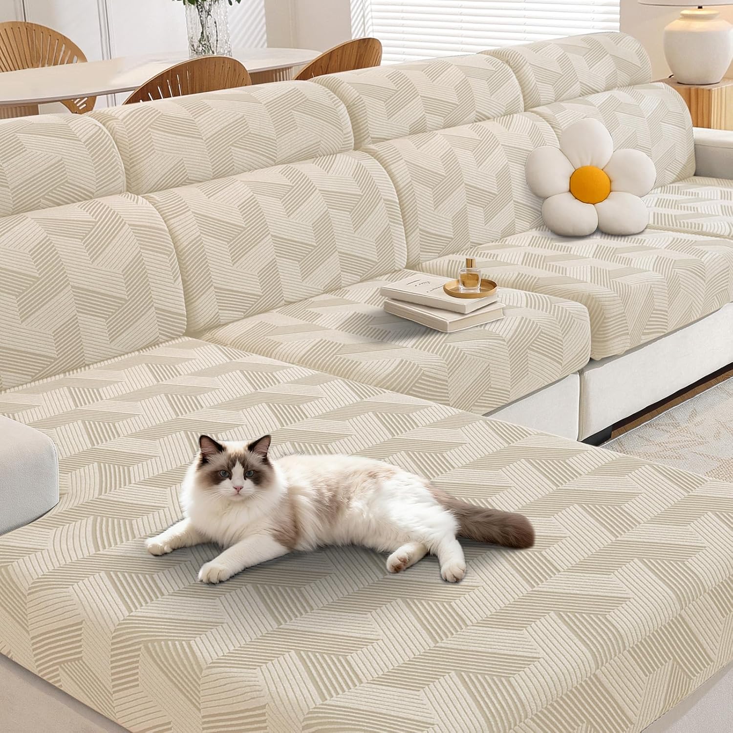 Detalle de Copriseduta e copricuscini elasticizzati CYCMACO per divano (3 posti) beige