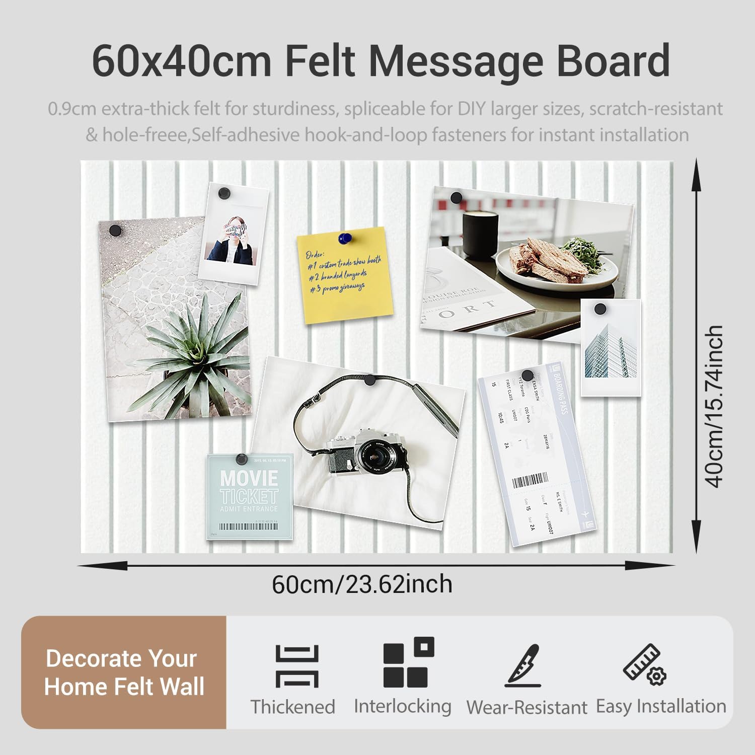 Thumbnail 1 de 60 x 40 cm Bacheca in feltro autoadesiva EYERIYO: stile moderno e funzione smart per casa e ufficio