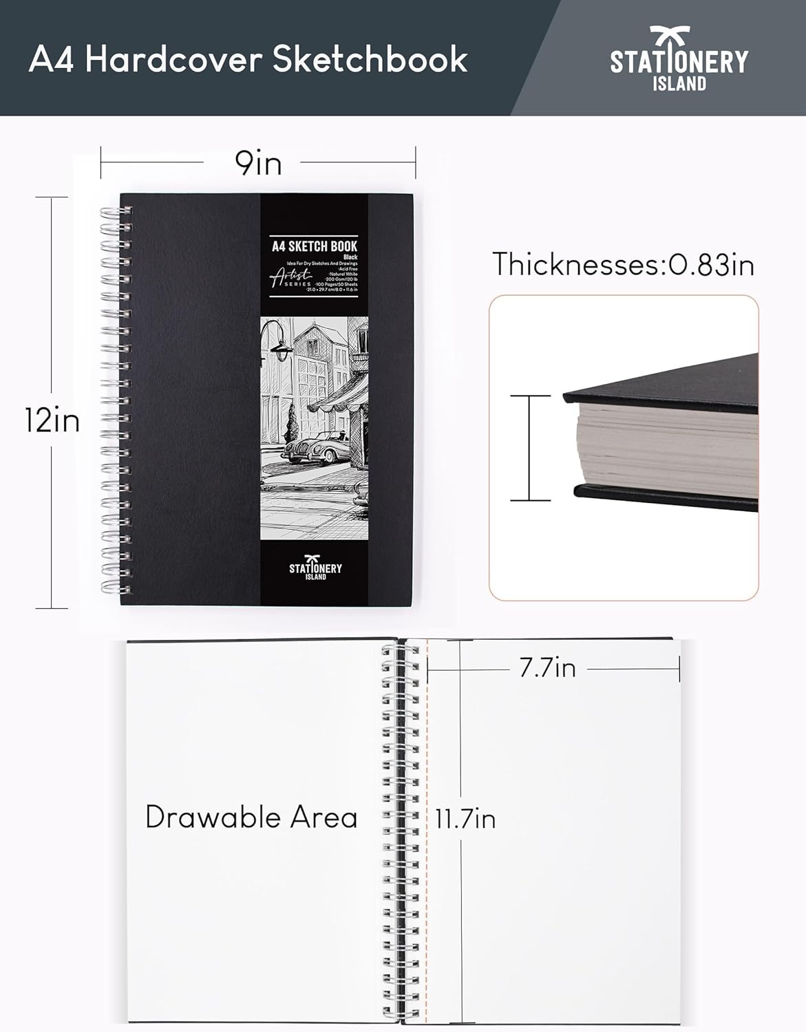 Detalle 2 de Stationery Island A4 Skizzenbuch mit 200 Seiten