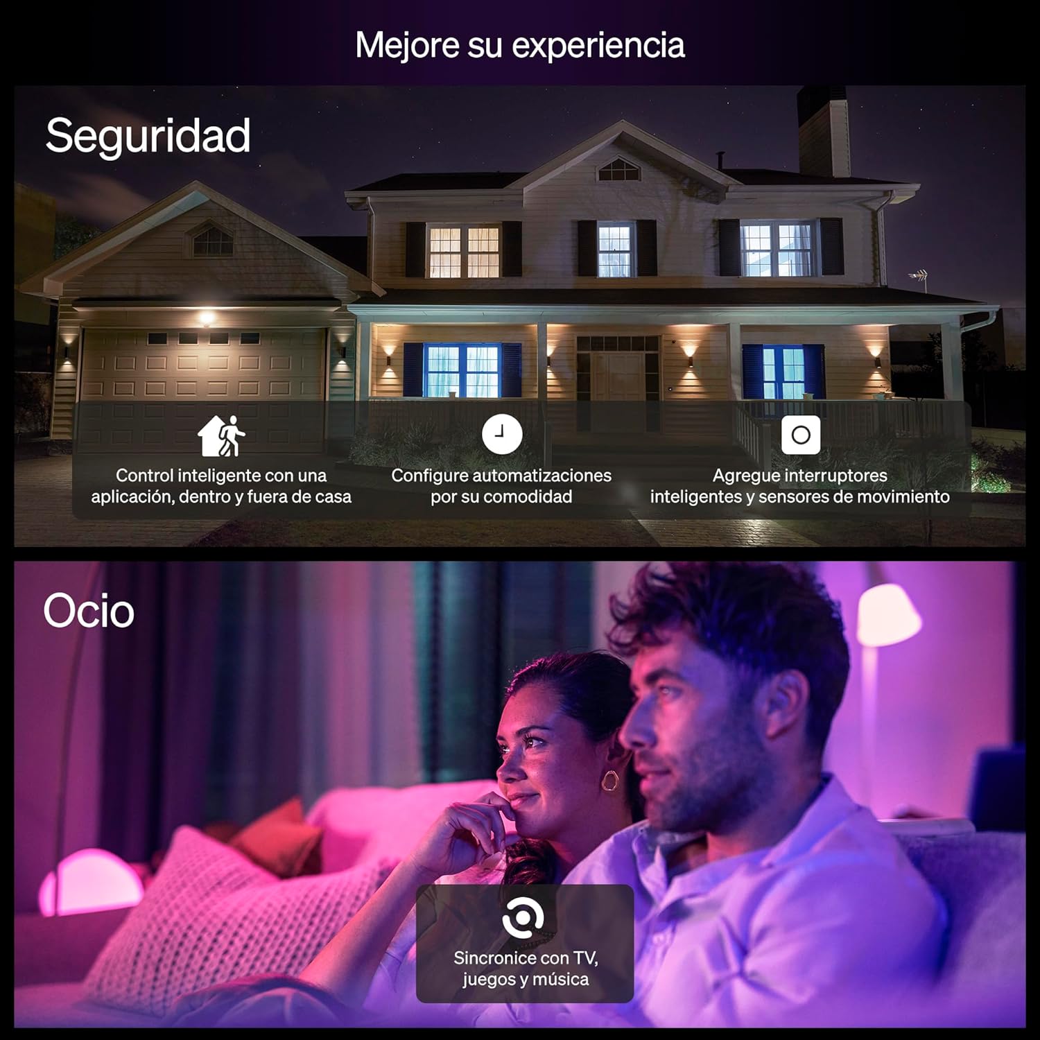 Thumbnail 6 de Philips Hue Essential - Bombilla Led Inteligente A60 Smart (4), luz blanca y colores, luminaria led E27 Base, 8 W, 2200 K-6500 K, 806 lm, regulable, compatible con Alexa, Google Assistant y Apple Home