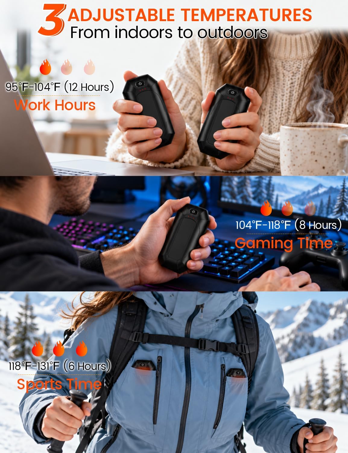 Detalle de FYTSE Rechargeable Hand Warmers, 2-Pack with 3 Heat Levels and USB Charging