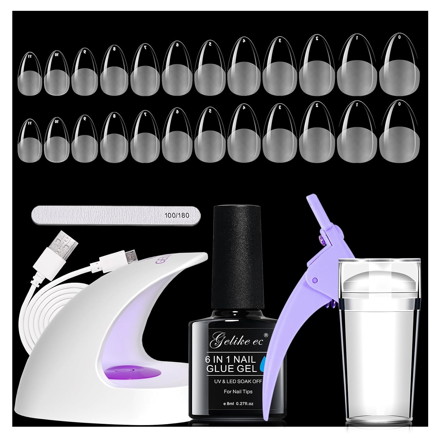 Detalle de Gelike ec Nagelspitzen und Nagelkleber Kit – Gel Nail X Extension Set (240 Soft Gel Tips, 8 ml Kleber, 18W Mini UV Lampe)