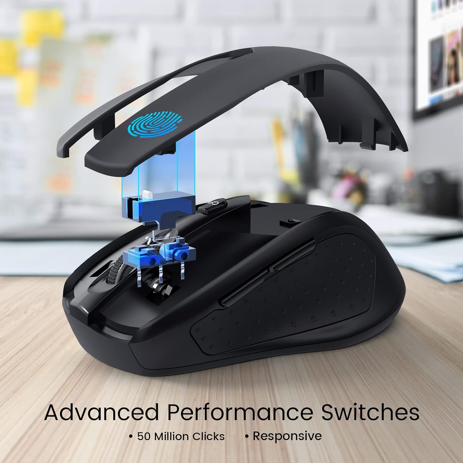 Thumbnail 3 de HOTWEEMS Wireless Mouse D-09 (USB 2.4G) for Laptop, 5-Level 2400 DPI, Ergonomic 30° Design, 16 Months Battery, Black