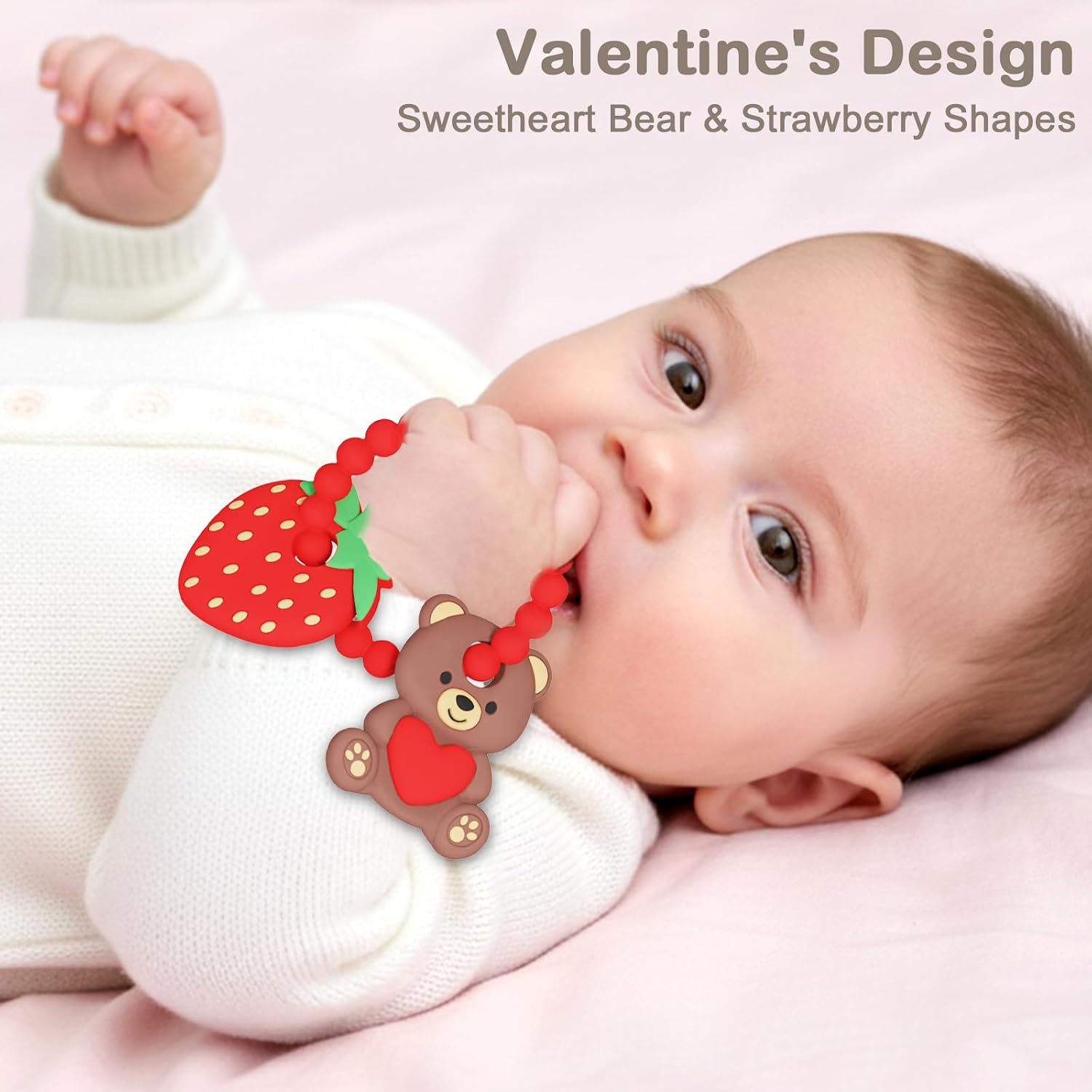 Thumbnail 2 de Valentine’s Baby Teething Toys, Silicone Teddy Bear & Strawberry Teethers