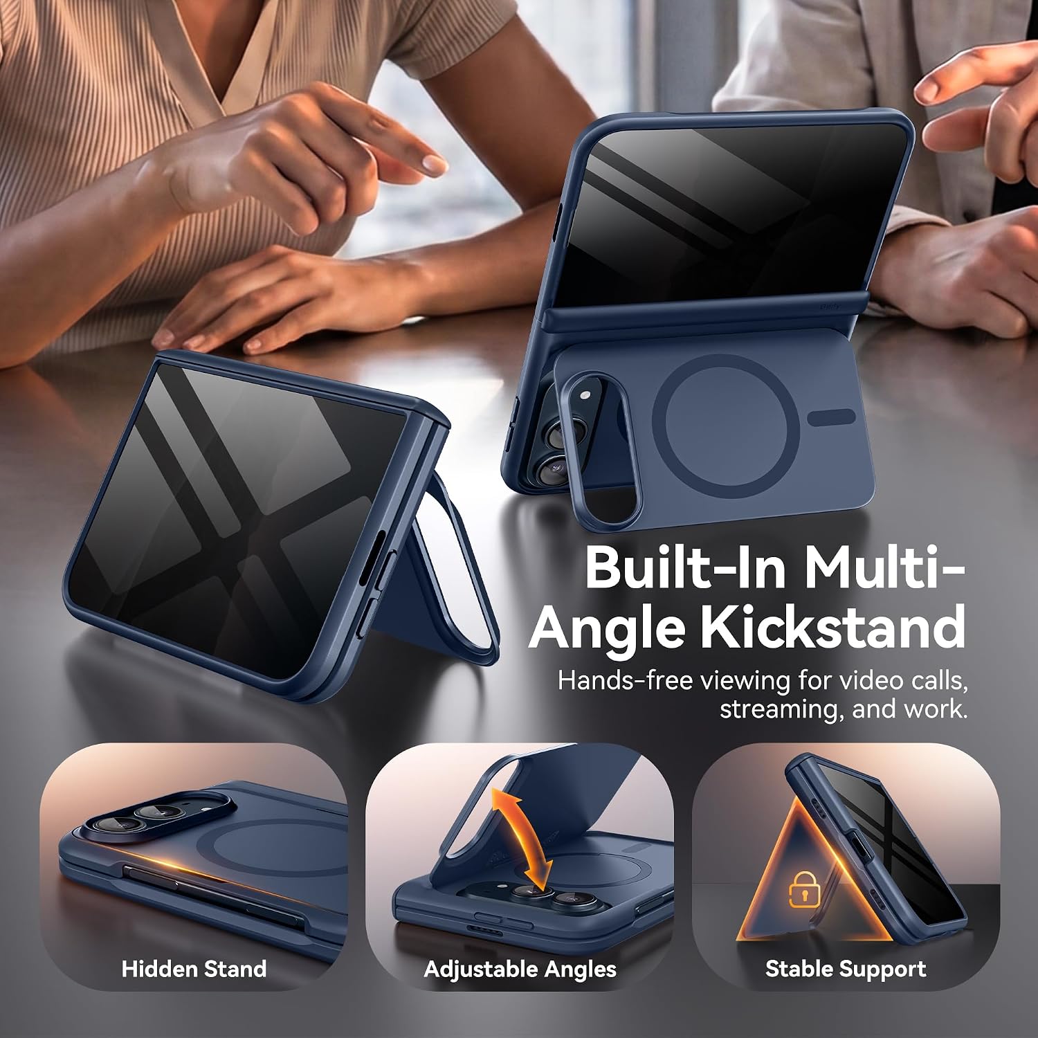 Detalle de BERFY Duo Case for iPhone Duo with MagSafe, Stand and Privacy Screen, Blue