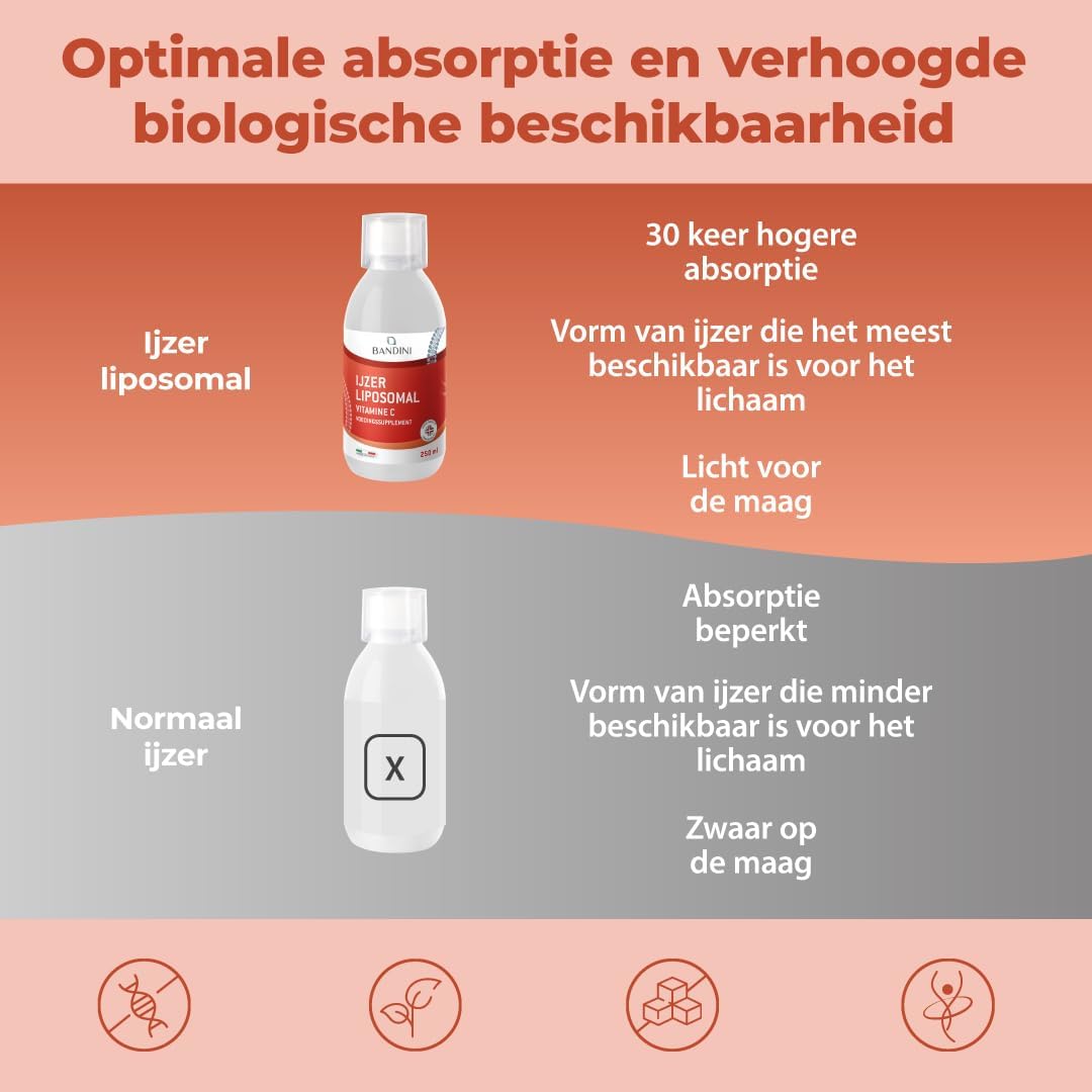 Detalle de BANDINI Liposomaal IJzer + Vitamine C vloeibaar, vegan, 250 ml
