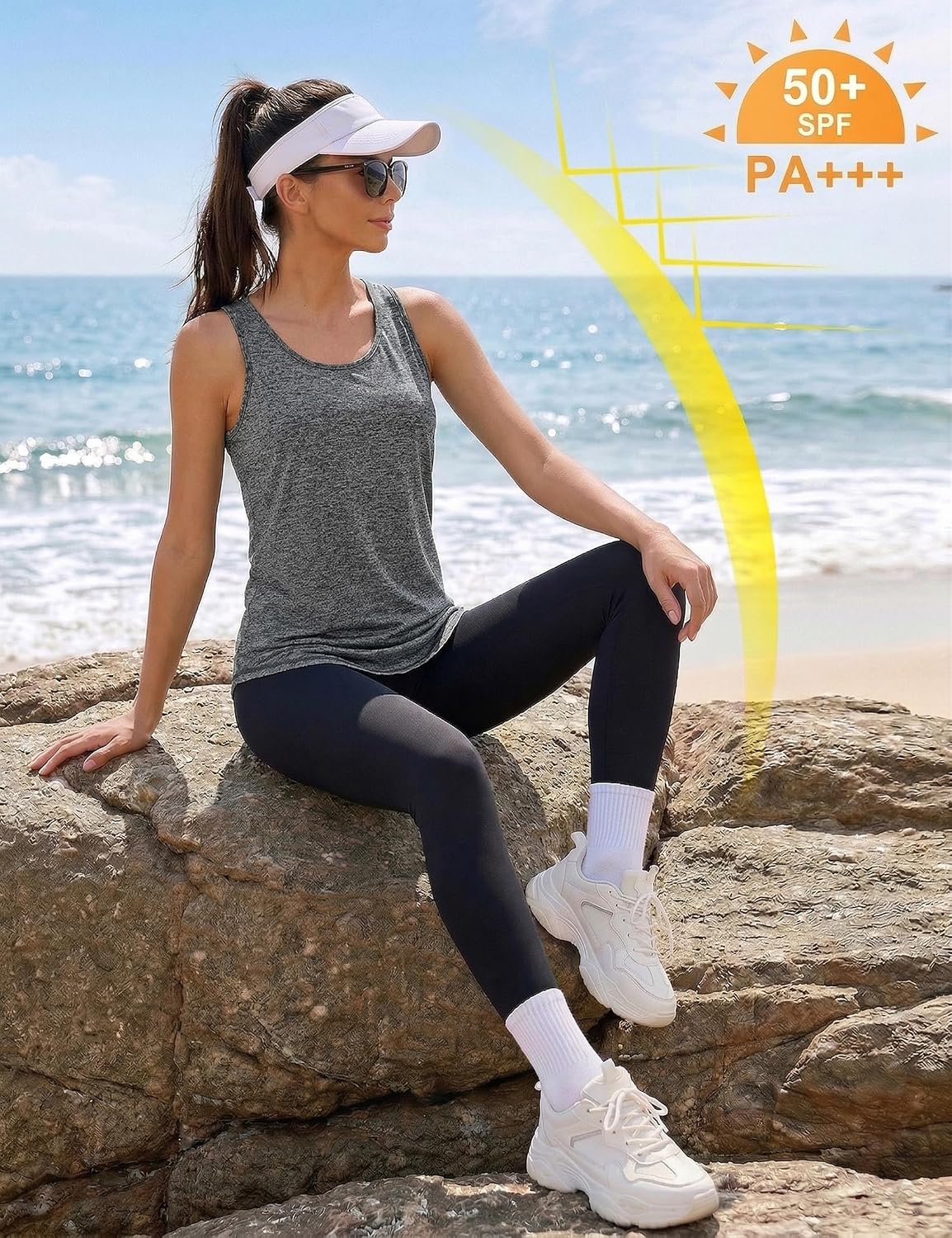 Detalle de Wayleb Canotte Sportive da Donna: Canotta in Rete senza Maniche per Yoga, Palestra e Corsa (S-3XL)