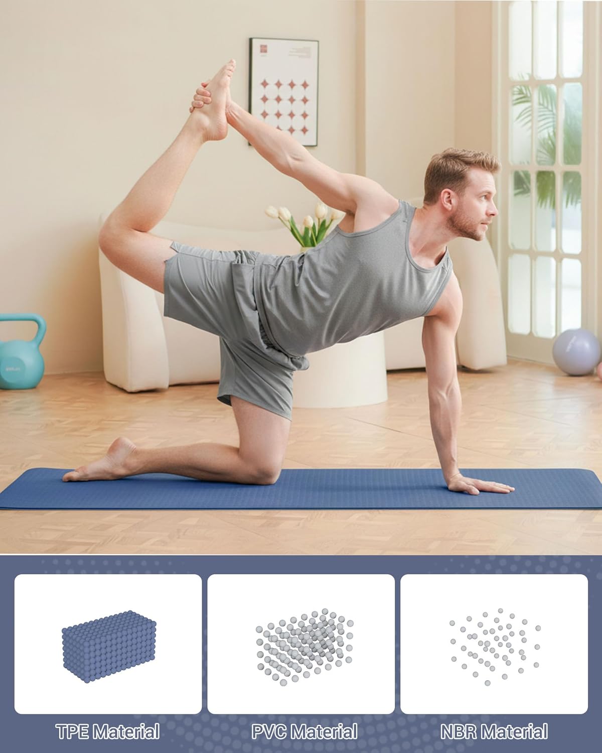 Detalle de Good Nite Gymnastikmatte / Yogamatte aus TPE mit Rutschschutz und Tragegurt – 183 x 61 x 0,6 cm