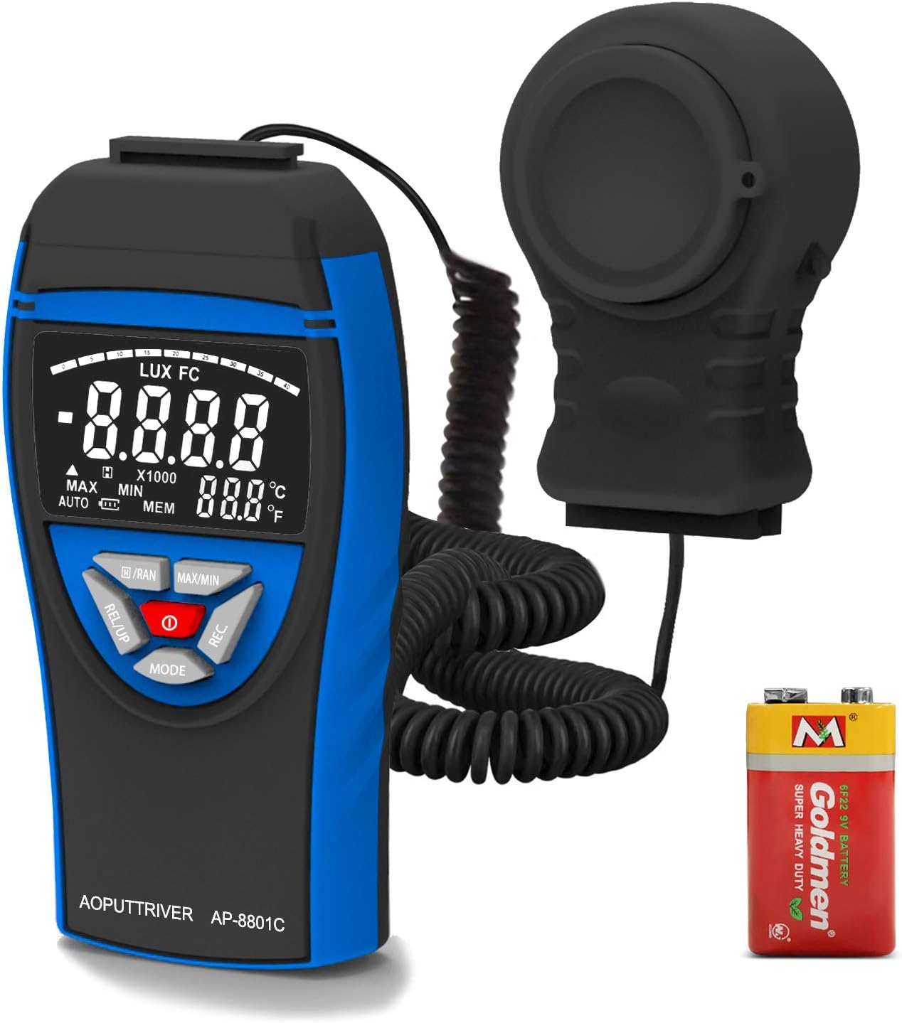 Detalle de AP-8801C Digital Luxmeter – Lichtstärke bis 400.000 Lux mit ausziehbarem Detektor