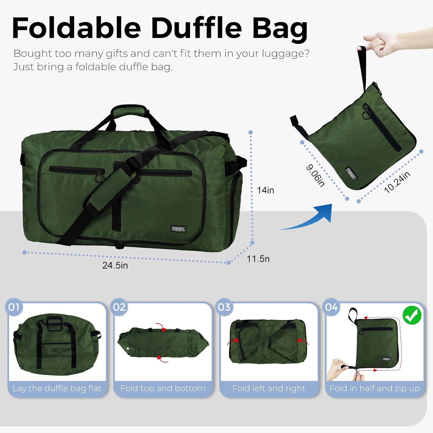 Detalle de Fmeida Sportasche XXL 65L – Reisetasche Grün, 62×29×35 cm, praktischer Weekender mit Schuhfach
