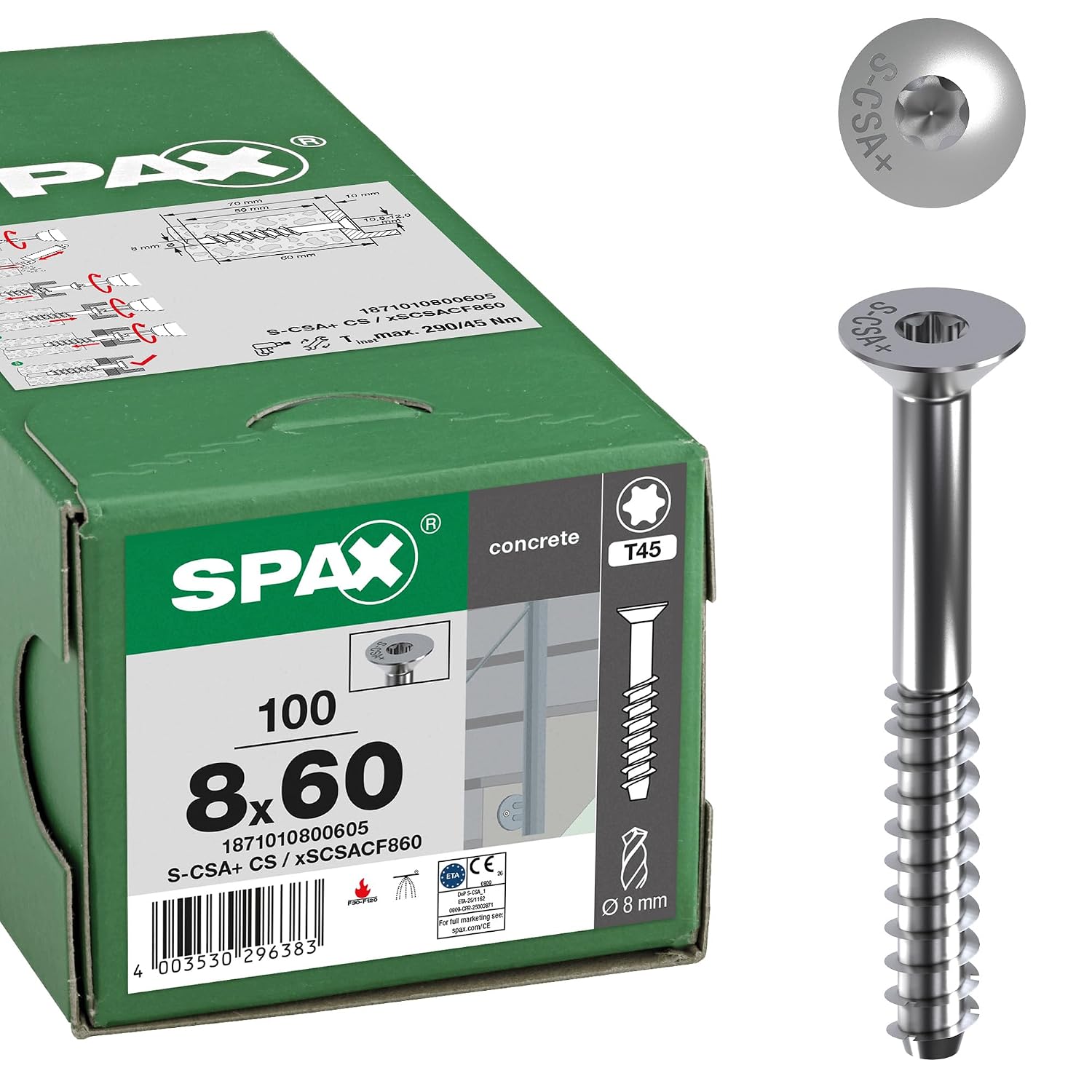 Detalle de SPAX śruba do betonu 6,0 x 80 mm z łbem wpuszczanym, stal ocynkowana