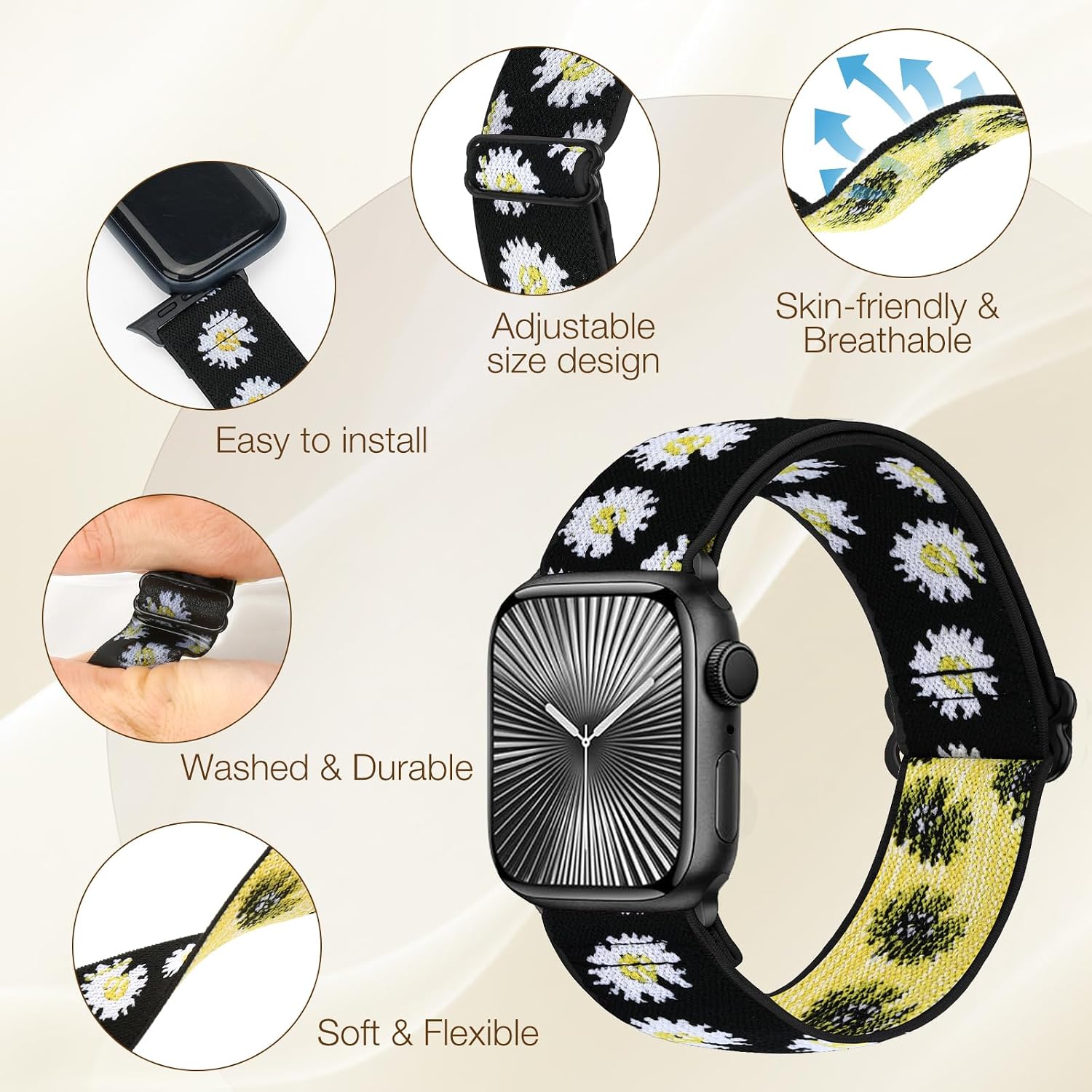 Thumbnail 4 de WNIPH Elastic Arm/Ankle/Bicep Straps for Apple Watch: 2-Pack Nylon Straps to fit 42–49mm (Series 1–Ultra 3) – UK