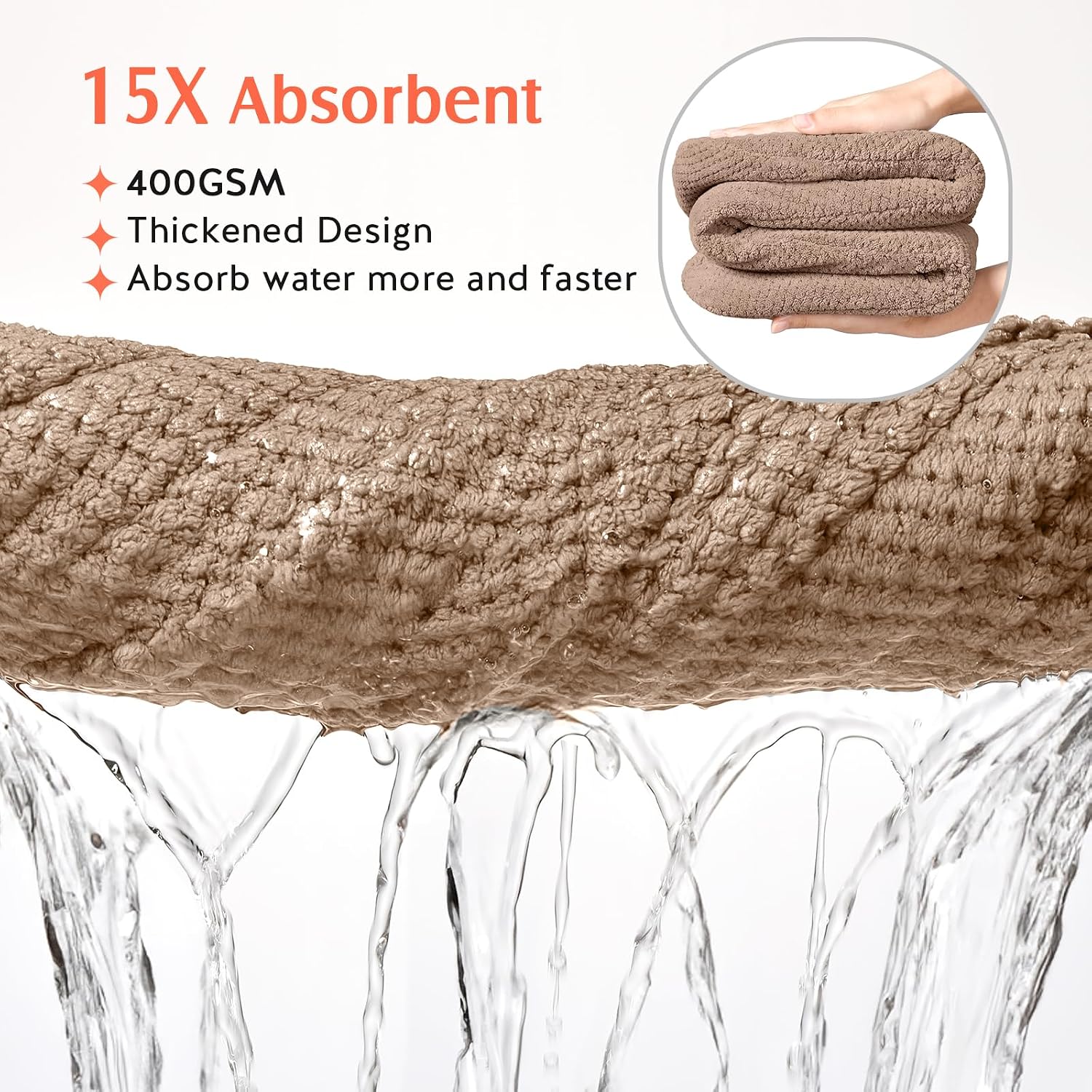 Detalle de YFONG Microfiber Hair Towel Wrap, 2-Pack, 10" x 26", 400 GSM