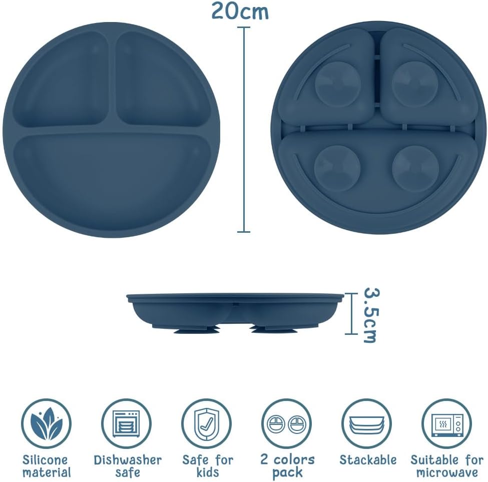 Detalle 2 de Aolso Plate Silicone Suction Plates (2 Pack) – 3-Compartment Weaning Plates for Self Feeding
