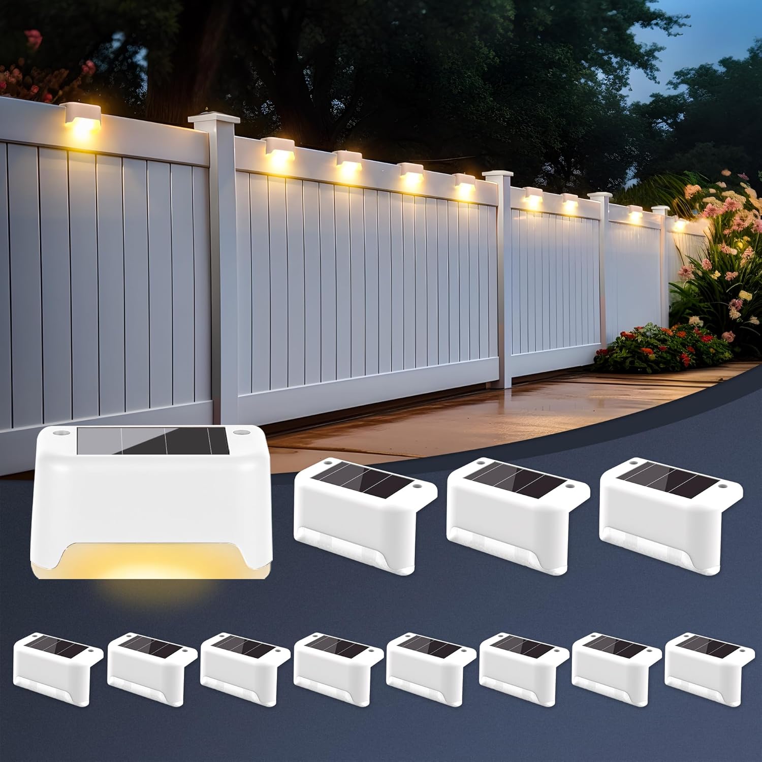 Thumbnail 6 de GIGALUMI solar fence lights outdoor garden – 8 pack warm white step lights for stairs, patio & pathways (grey)