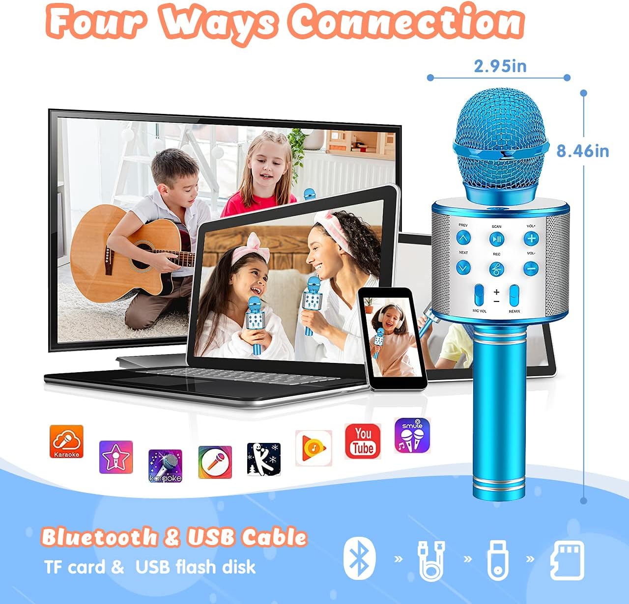 Thumbnail 2 de Hapikids Bluetooth Kids Microphone Toy (3–12 years) – Portable wireless singing mic & speaker in blue