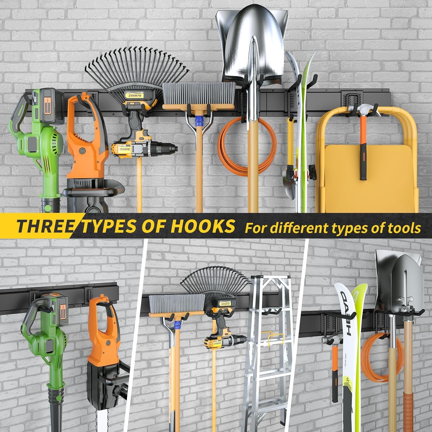 Detalle 2 de UUP 48" Garage Tool Organizer Wall Mount with Adjustable Heavy-Duty Hanging Hooks