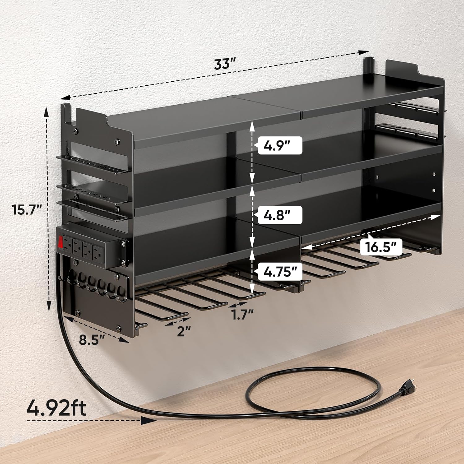 Thumbnail 6 de POKIPO Large Power Tool Organizer Wall Mount with Charging Station (4-Layer Metal Tool Storage Rack)