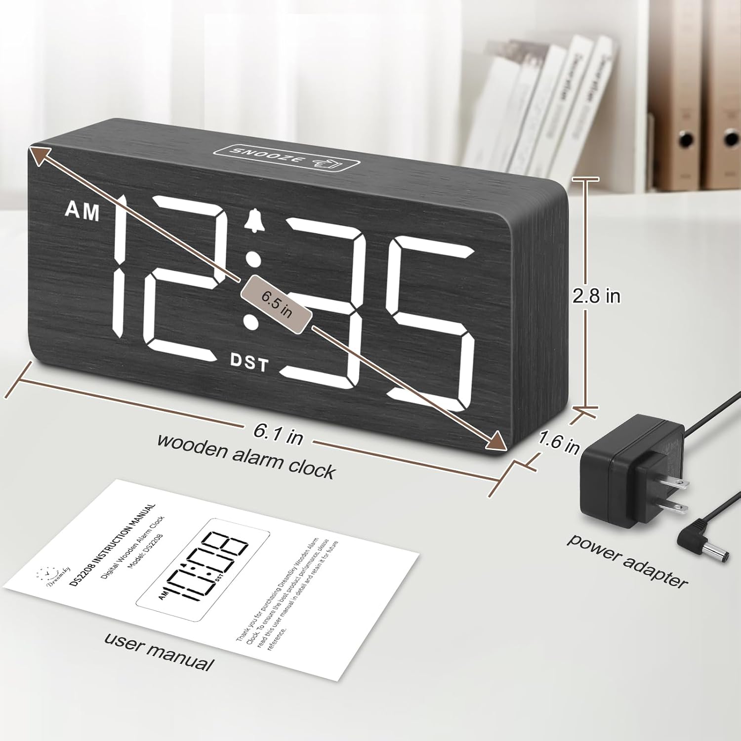 Detalle 2 de DreamSky Wooden Digital Alarm Clock with Large Numbers, Dimmer and Adjustable Alarm