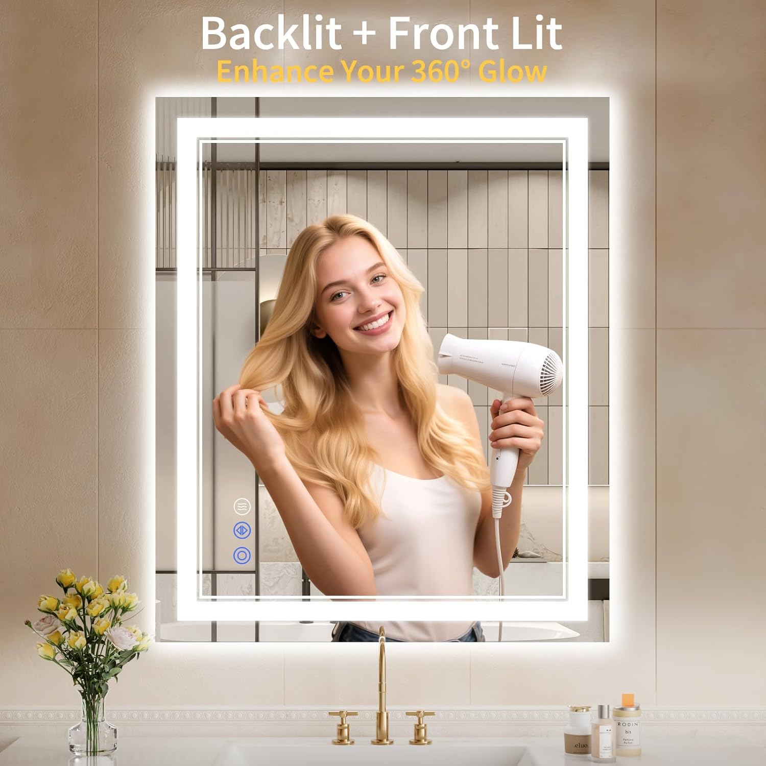 Thumbnail 1 de WISSMIELS 30"x36" LED Bathroom Mirror with Lights – Anti-Fog, Backlit + Front Lit, Dimmable, 3 Color Temperatures, Tempered Glass