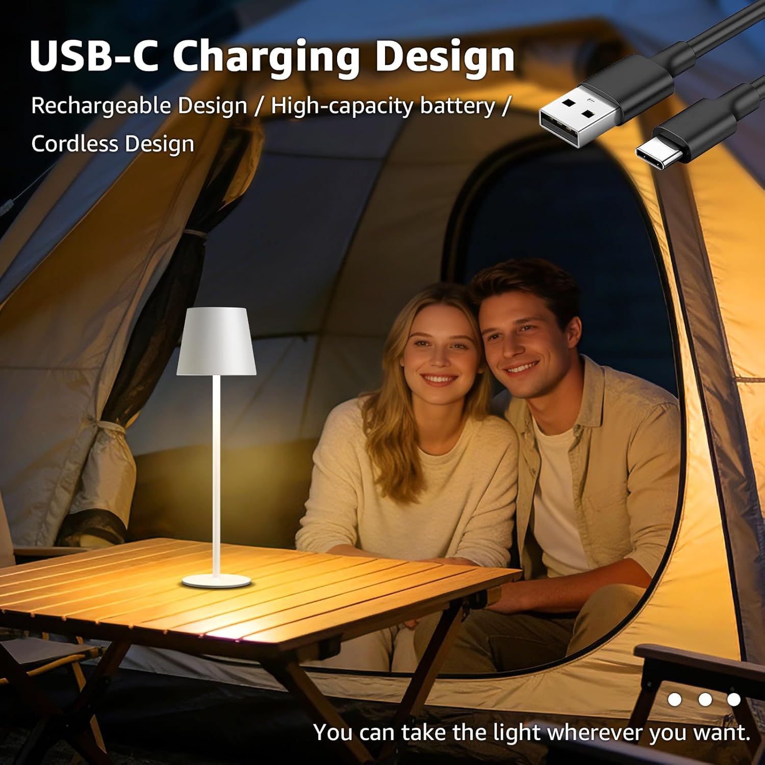 Thumbnail 3 de MALUX LED Tischlampe Kabellos 2er-Set: Touch-Dimmbar, 2700K–4000K, USB-C Aufladung, IP44 Outdoor-Wandellicht