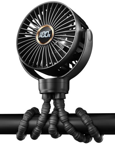 Detalle de KIDEE Ventilator Kinderwagen – Tragbarer Ventilator mit LED-Display, 3 Stufen, USB-Aufladung, Tiefschwarz