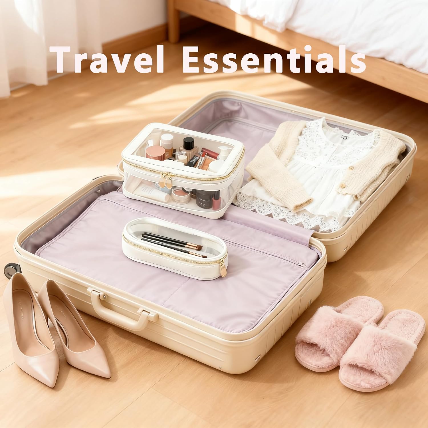 Thumbnail 4 de Hongmeru Clear Makeup Bag with Brush Bag – Transparent Travel Cosmetic Case (White)