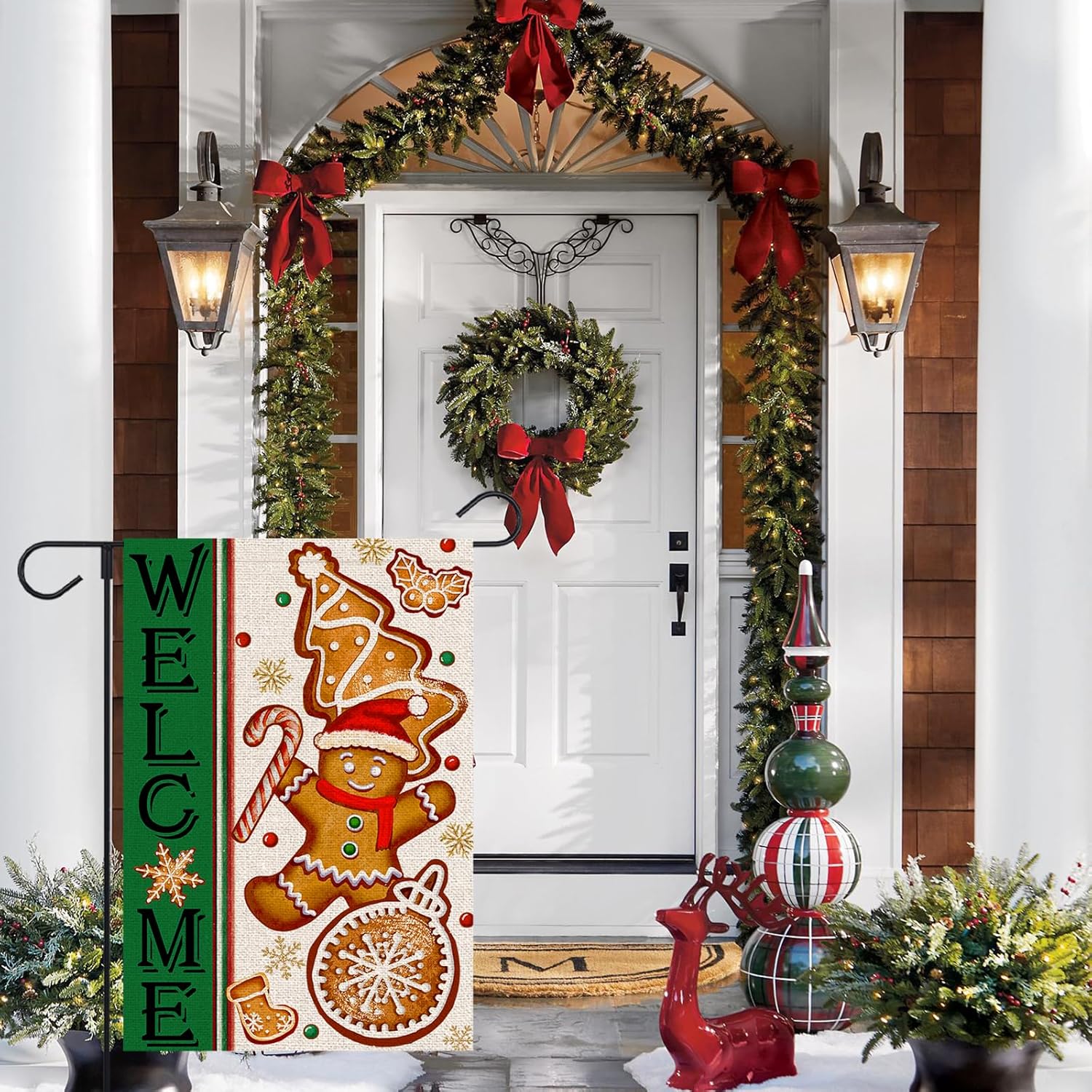 Thumbnail 2 de FUYUCHEN Welcome Gingerbread Man Garden Flag 12 x 18 in 🎍