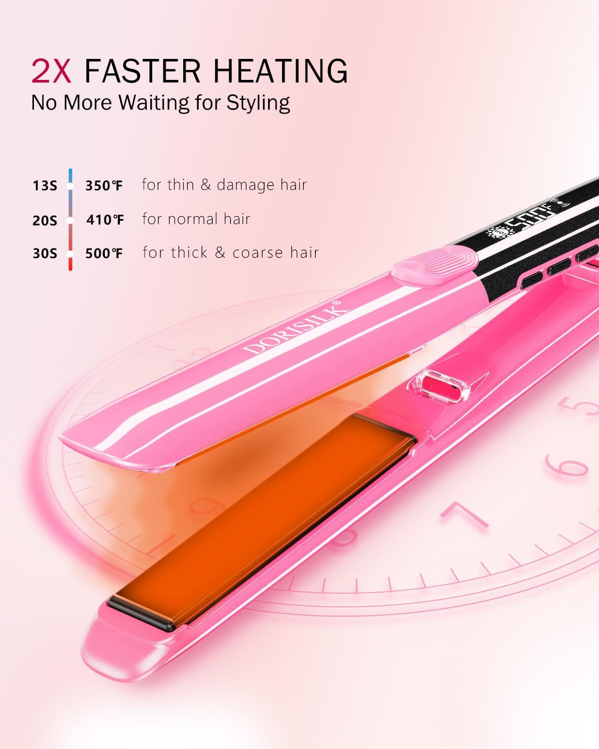 Detalle de DORISILK 1-Inch Ceramic Flat Iron, 2-in-1 Straightener and Curler, 500°F