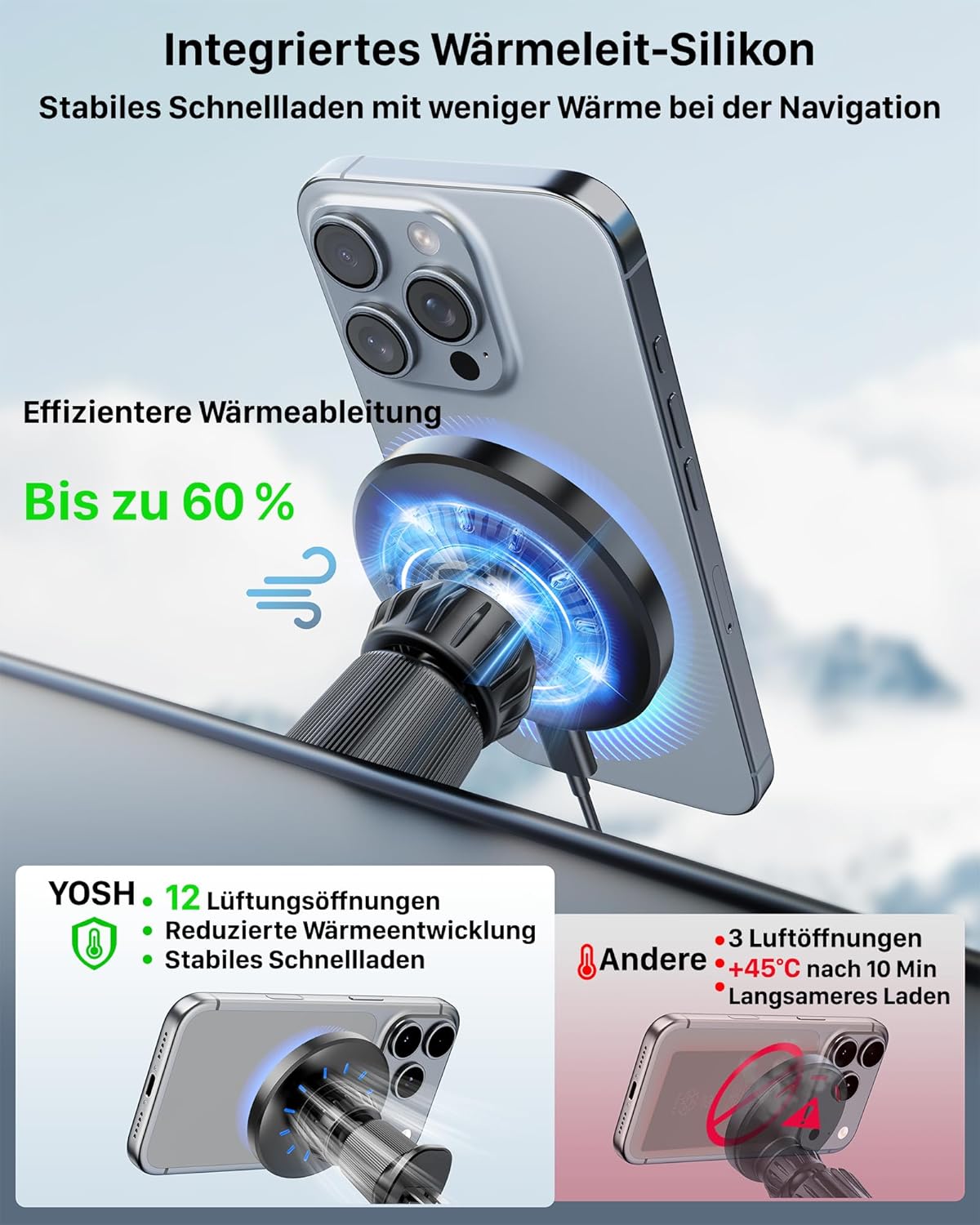 Detalle 2 de YOSH Magsafe Autohalterung 15W