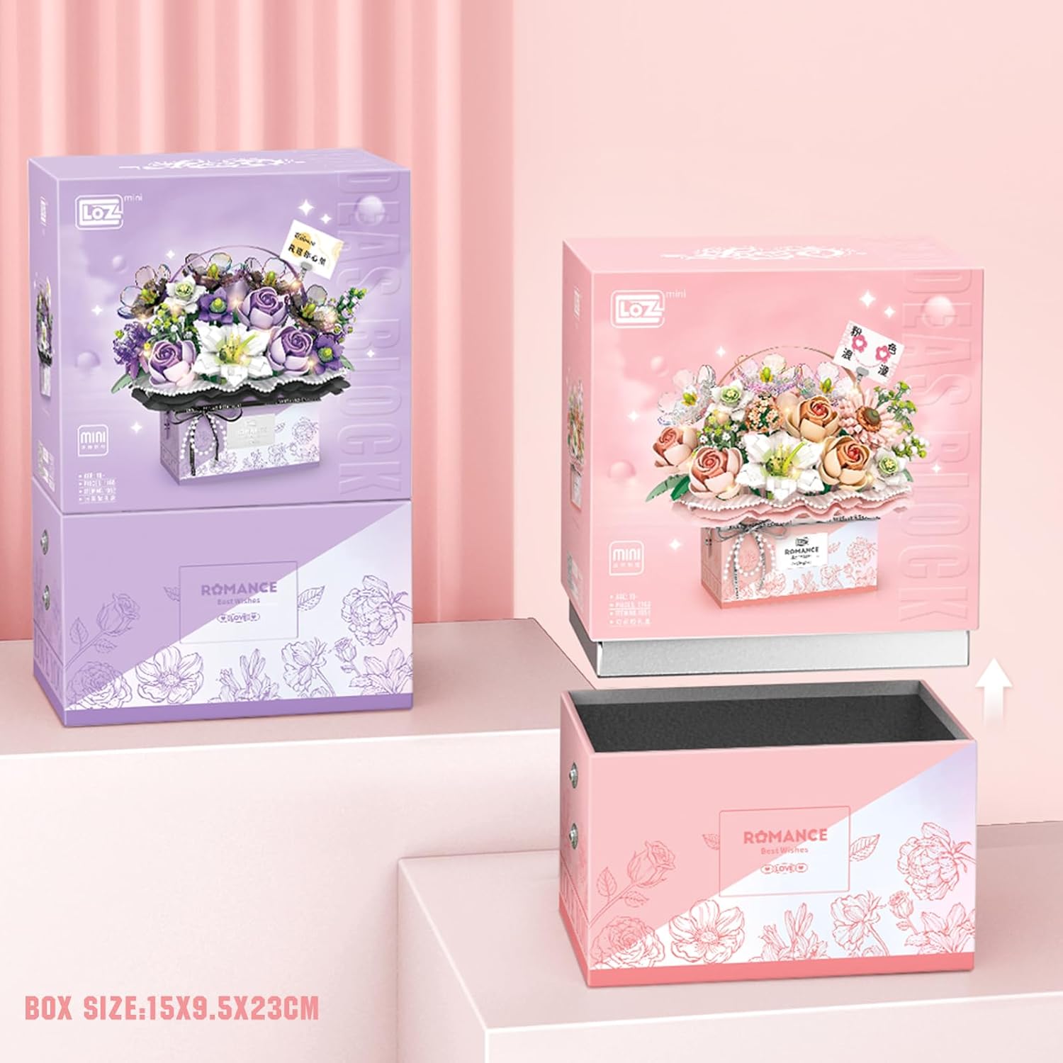 Thumbnail 5 de MEIEST Blume Bausteine Set – Simulation Rose Handgefertigte Geschenkbox Valentinstag, Bonsai Bausteine Spielzeug, Fantasy Pink