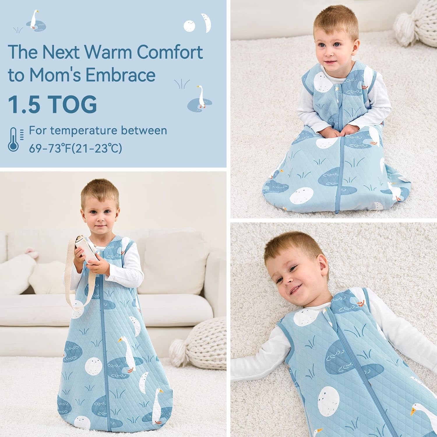 Detalle 2 de Unnivoll Schlafsack Baby 1,5 Tog 67 cm – Baumwolle, 0–6 Monate, warm & weich